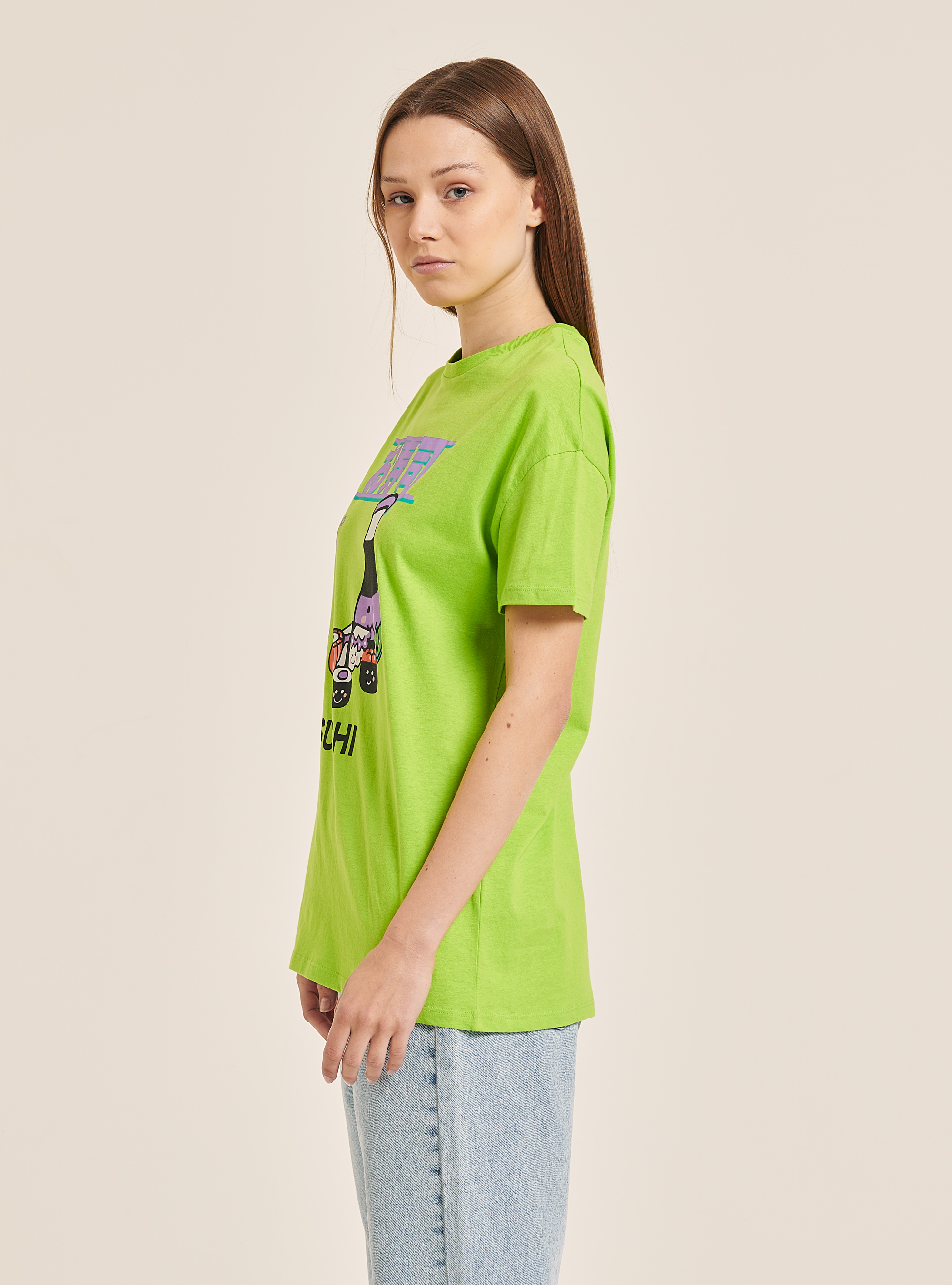 Buntes T-Shirt mit Aufdruck, C670 GREEN