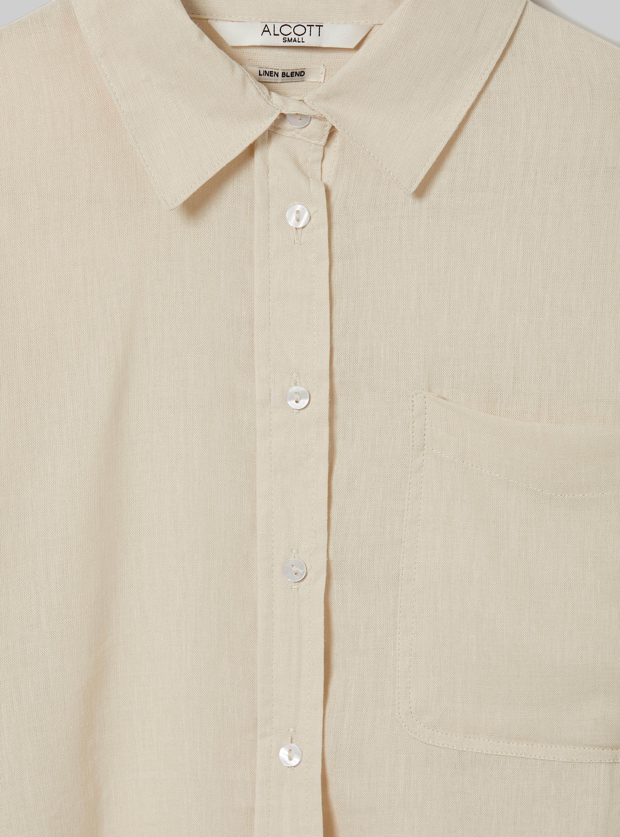 Linen blend shirt with breast pocket, BG3 BEIGE LIGHT