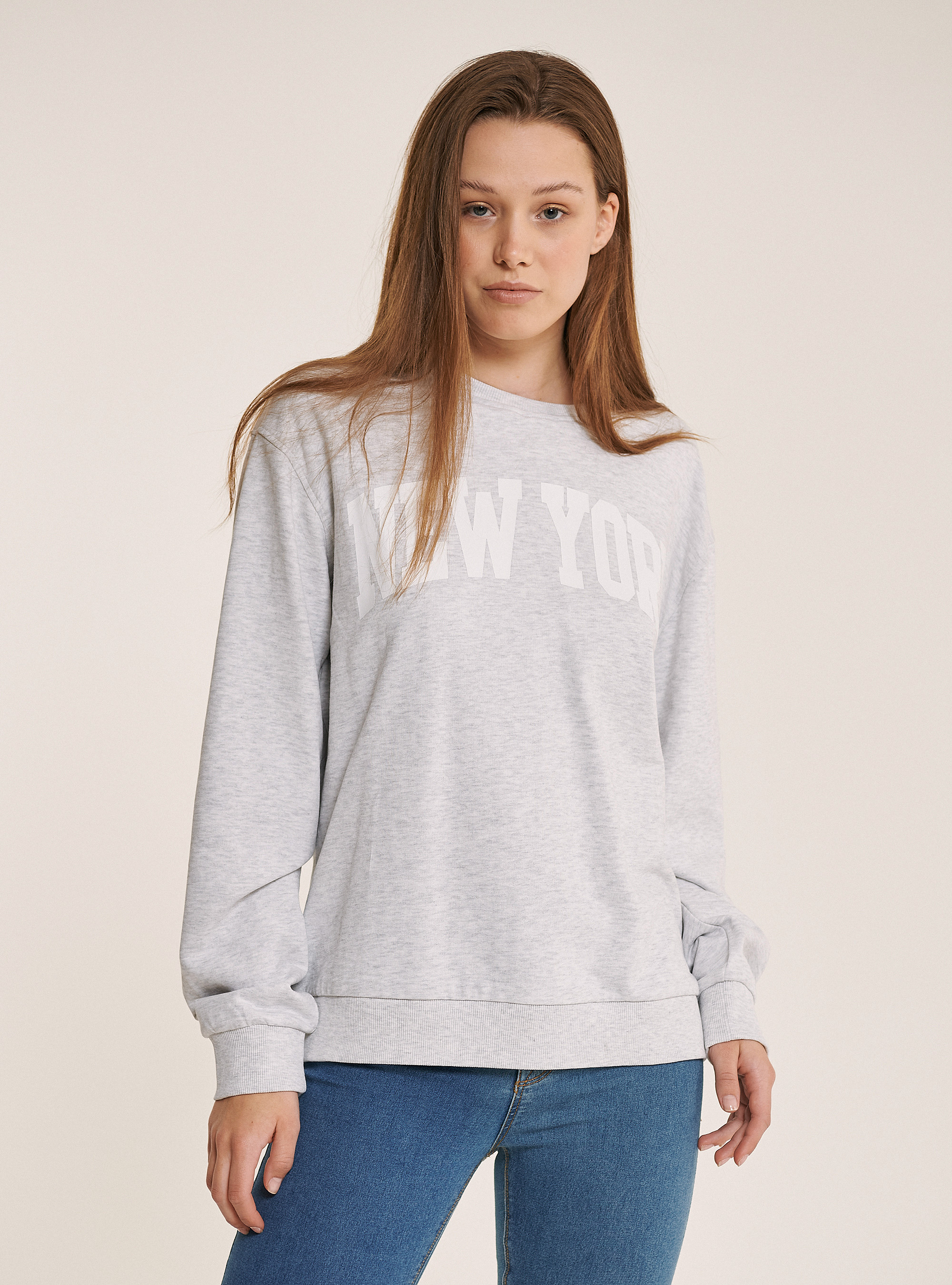 Oversized sweatshirt with lettering print, C148 ICE MELANGE