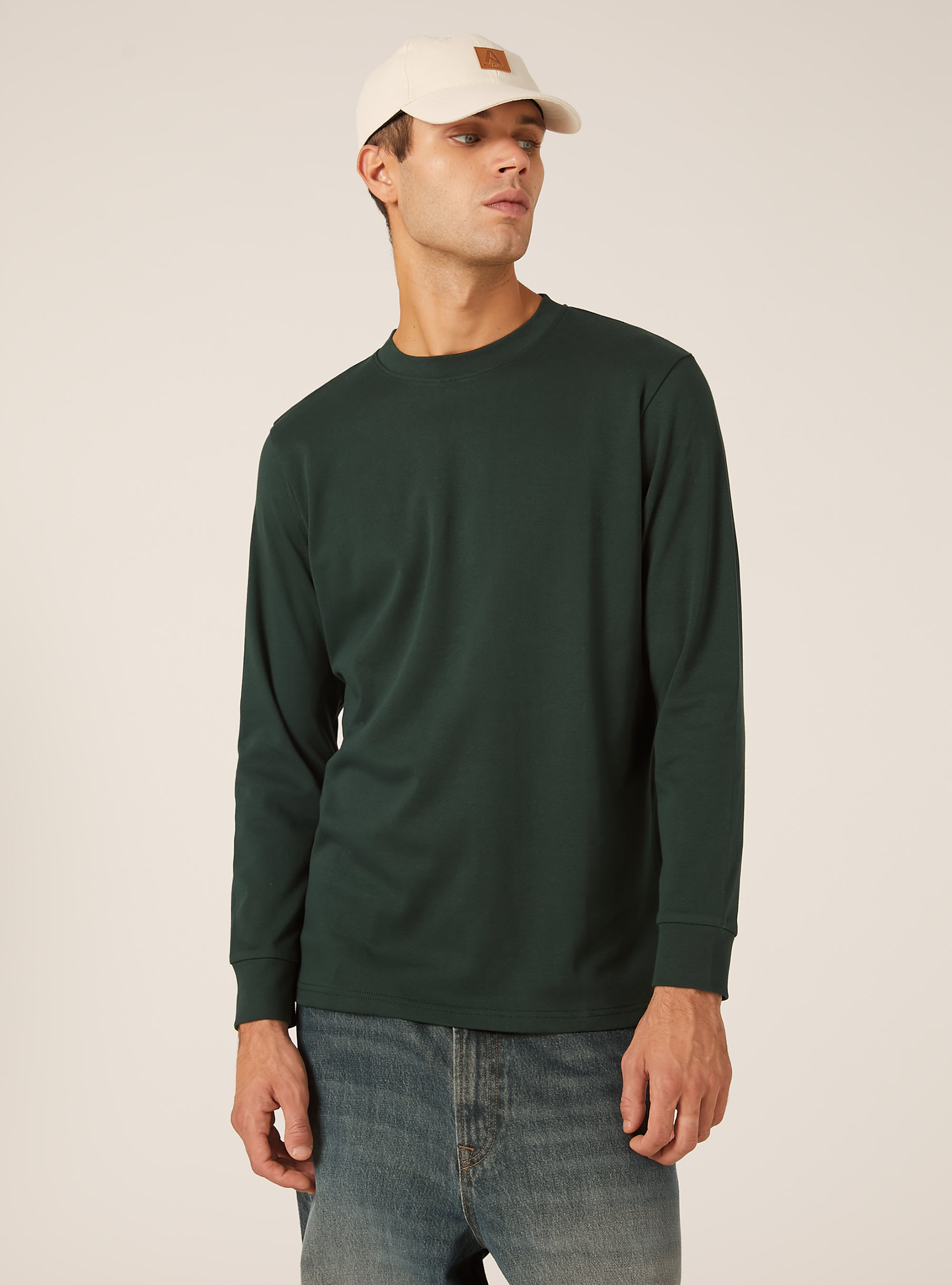 Long-sleeved cotton T-shirt, GN1 GREEN DARK