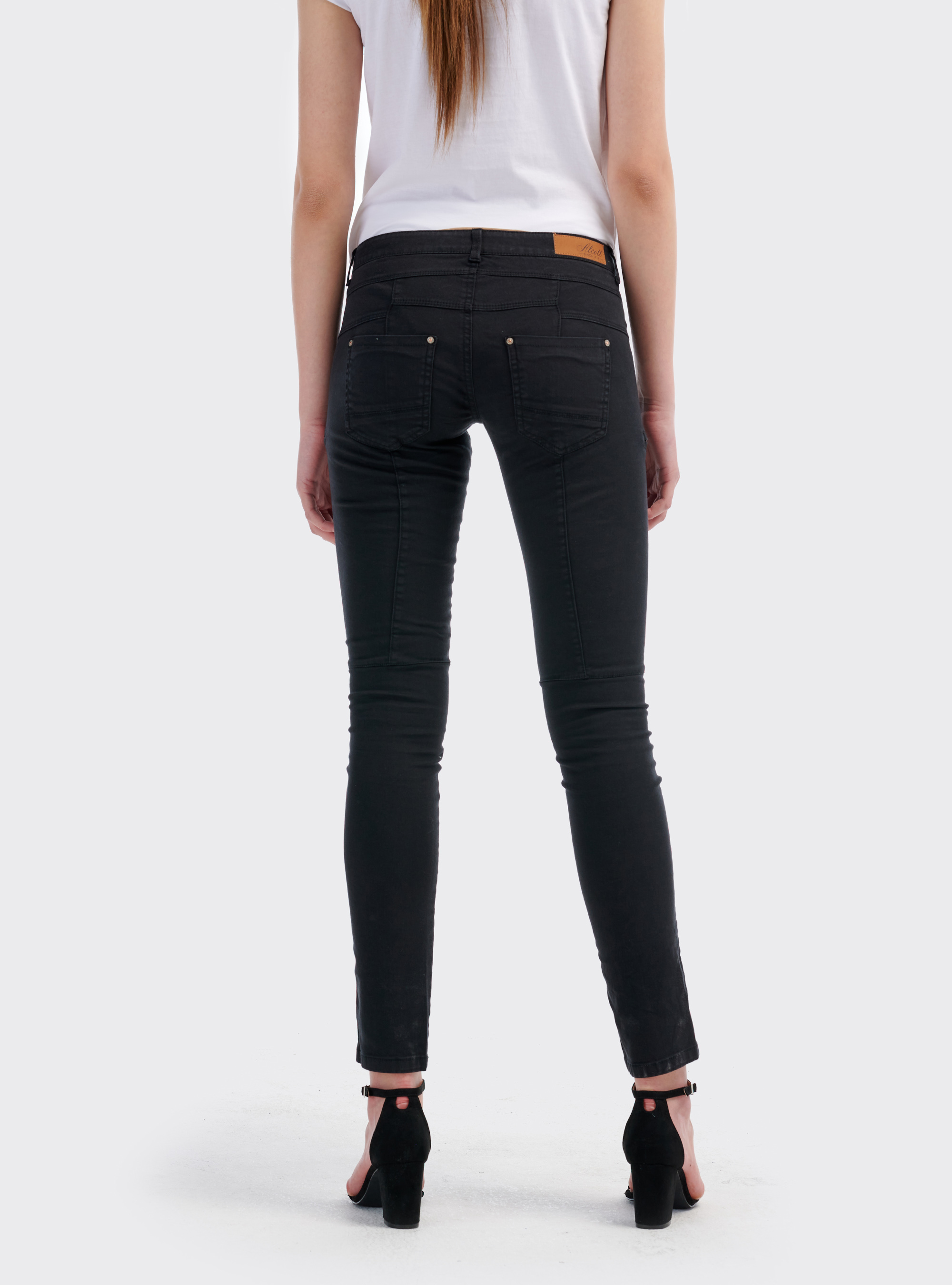 Pantalone slim fit con cerniere, NERO