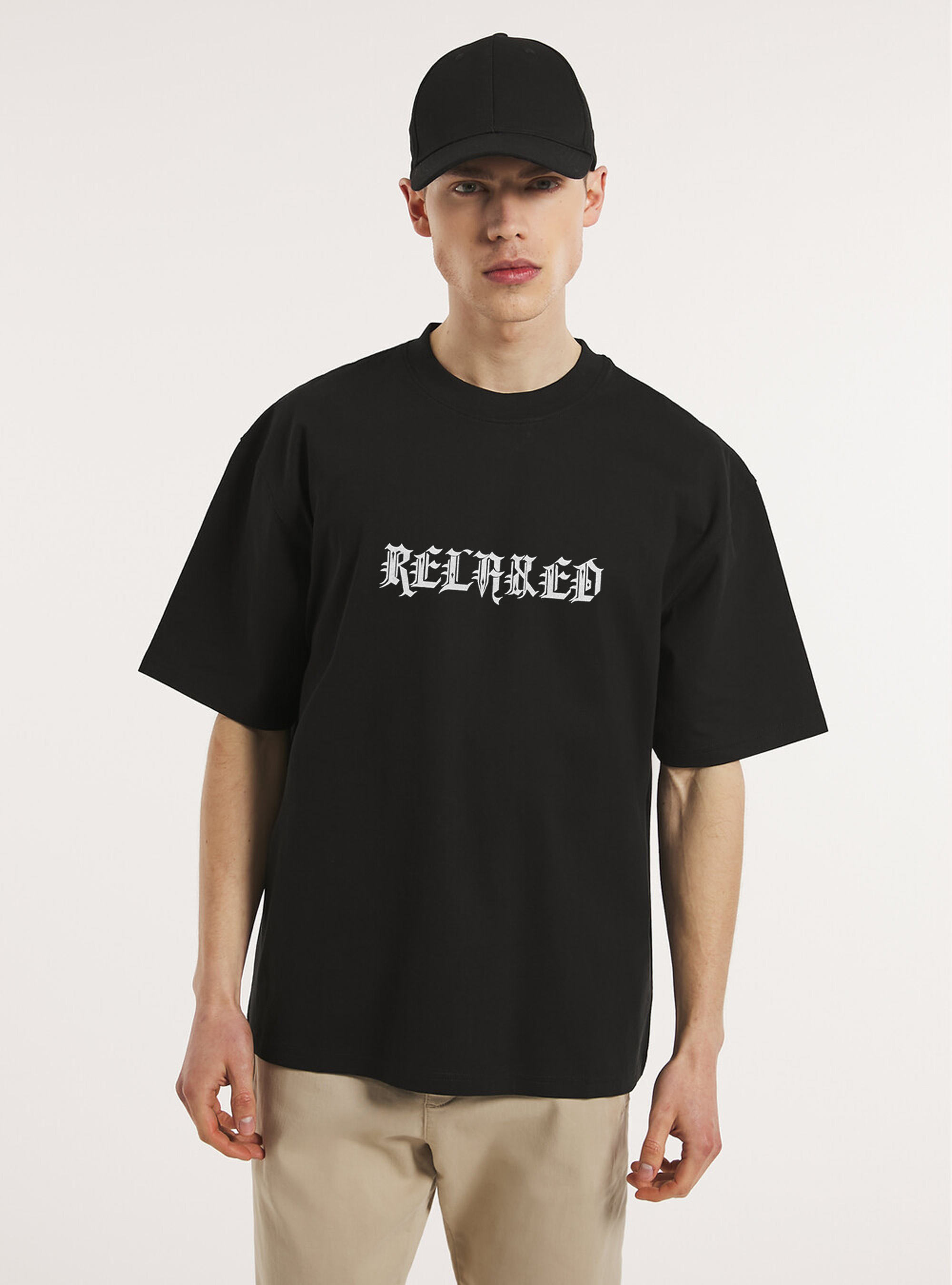 T-shirt boxy fit con stampa relaxed orso, BK1 BLACK