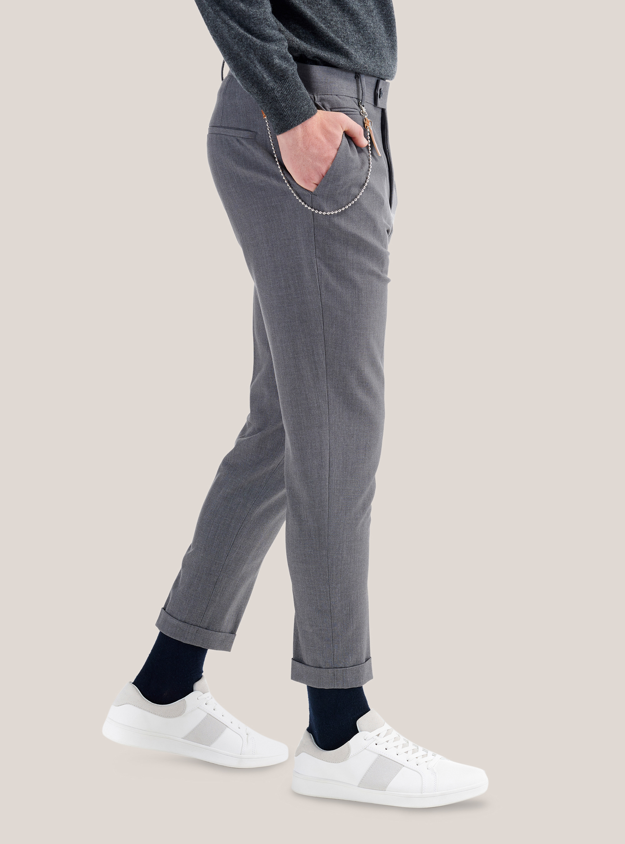 Pantalón chino de lona suave con cadena, GRIS