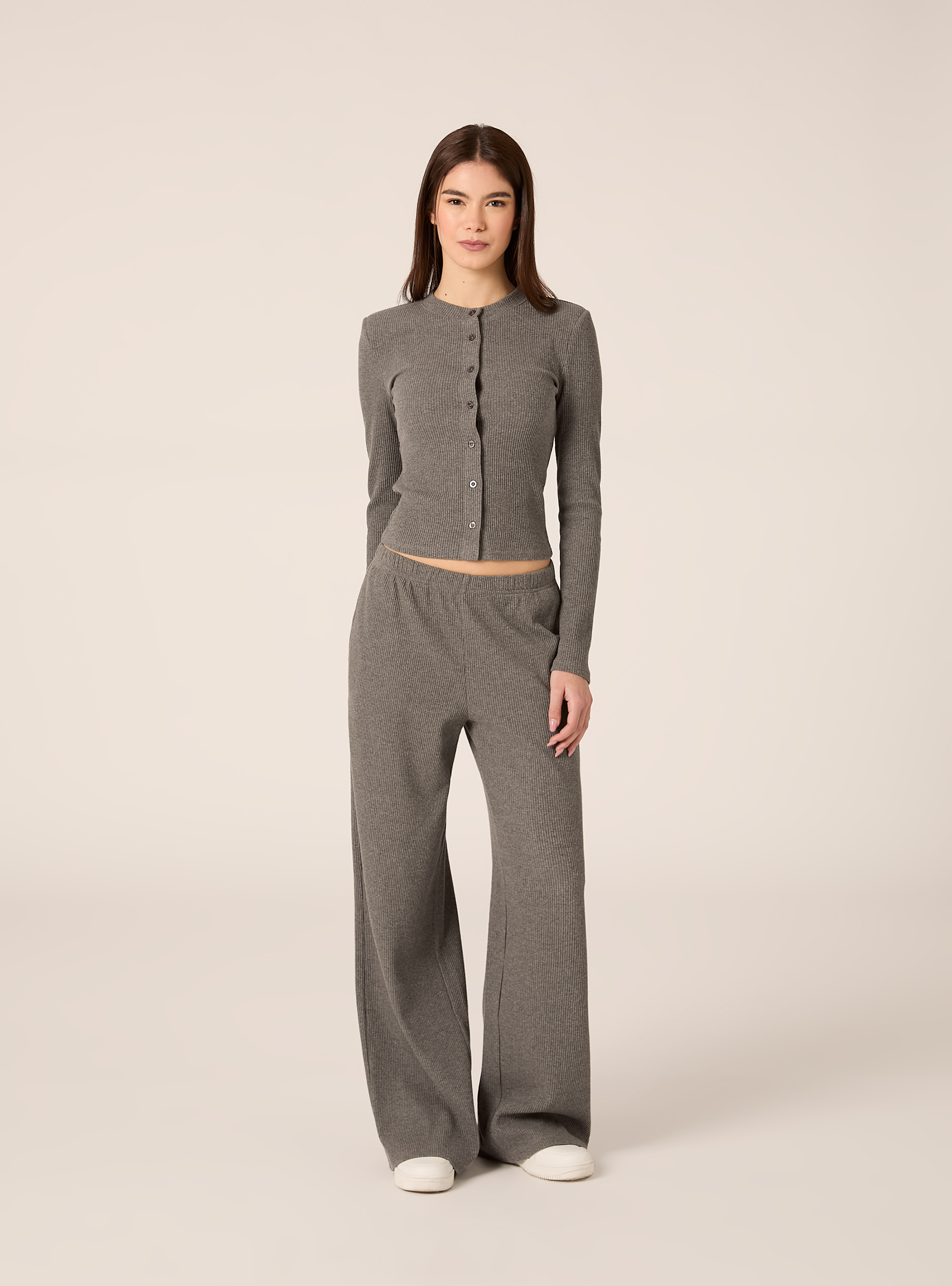 Cardigan in maglia a coste con spalline imbottite, MGY2 GREY MEL MEDIUM