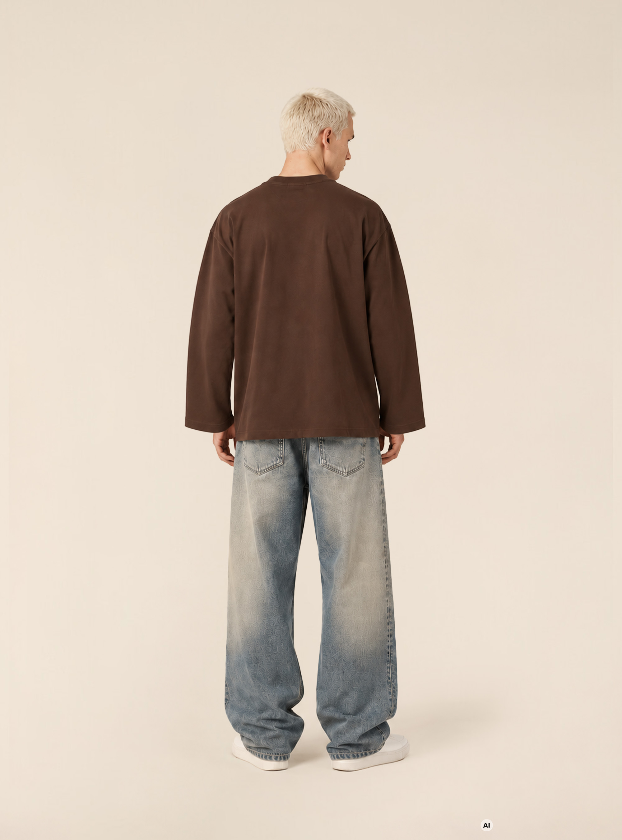 T shirt a manches longues oversize avec epaules tombantes, BR1 BROWN DARK