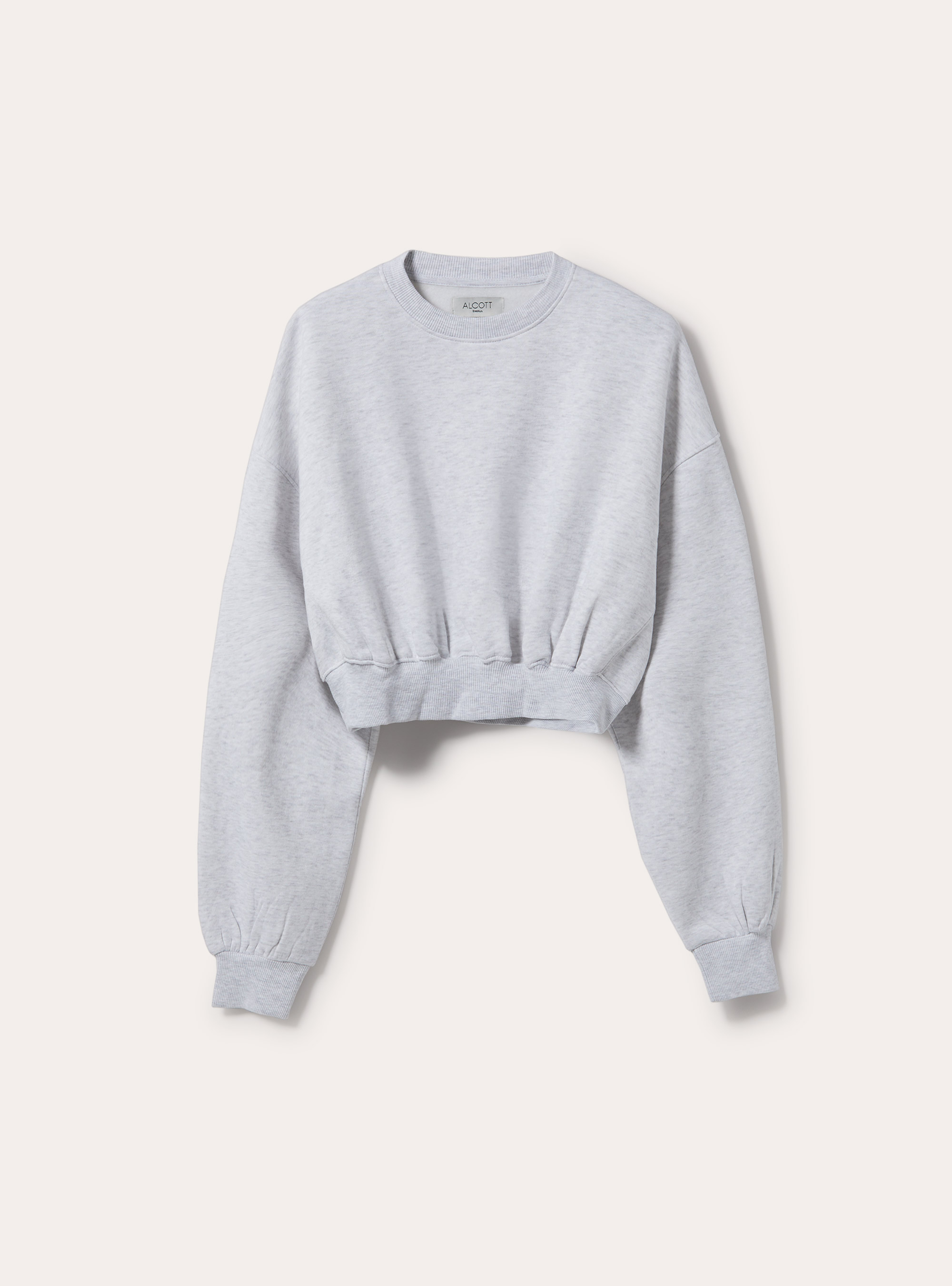 Baumwoll-Crop-Sweatshirt mit Rundhalsausschnitt, MGY3 GREY MEL LIGHT