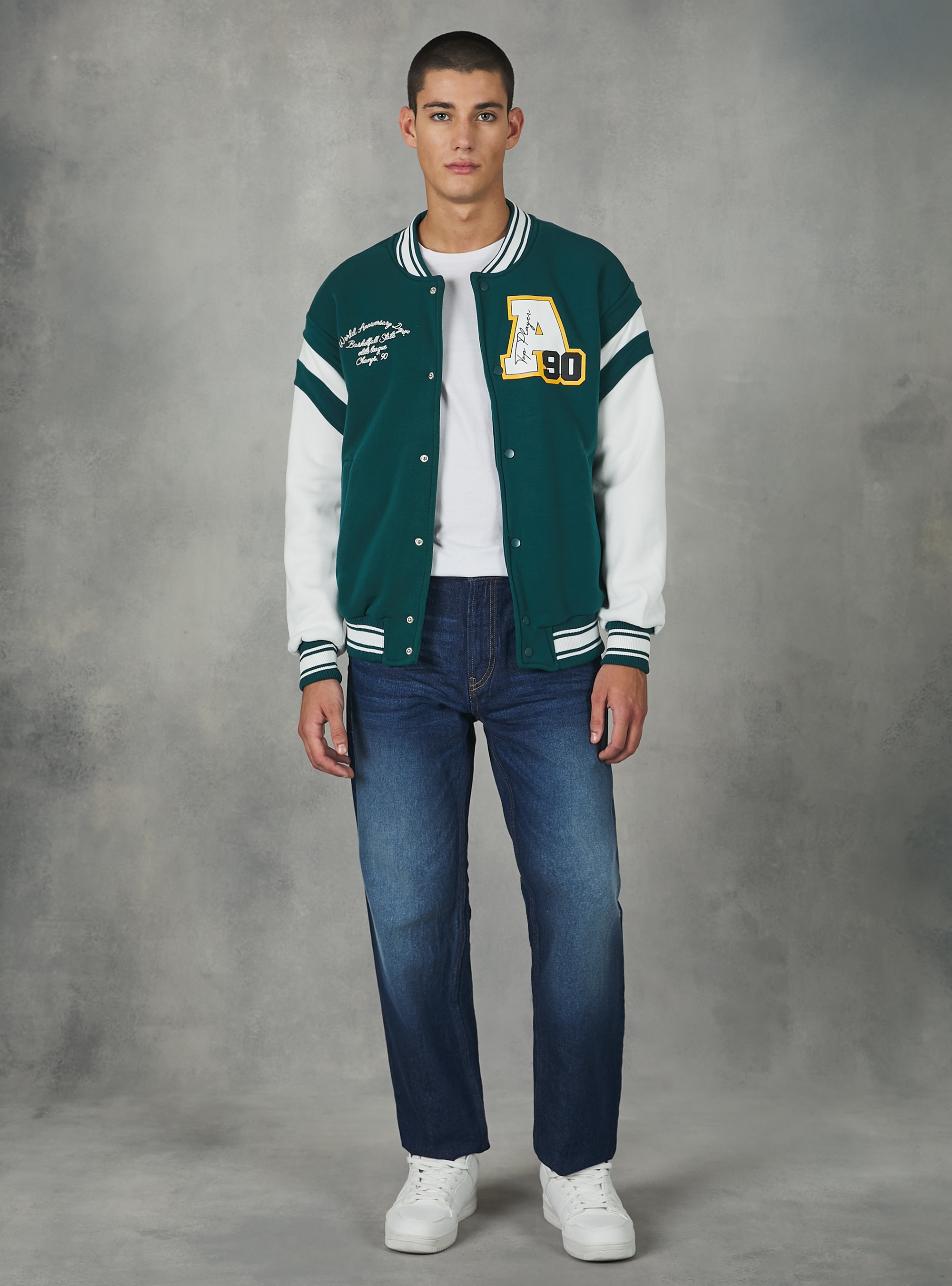 College Bomber Jacket with print, OB2 BLUE OIL MED.