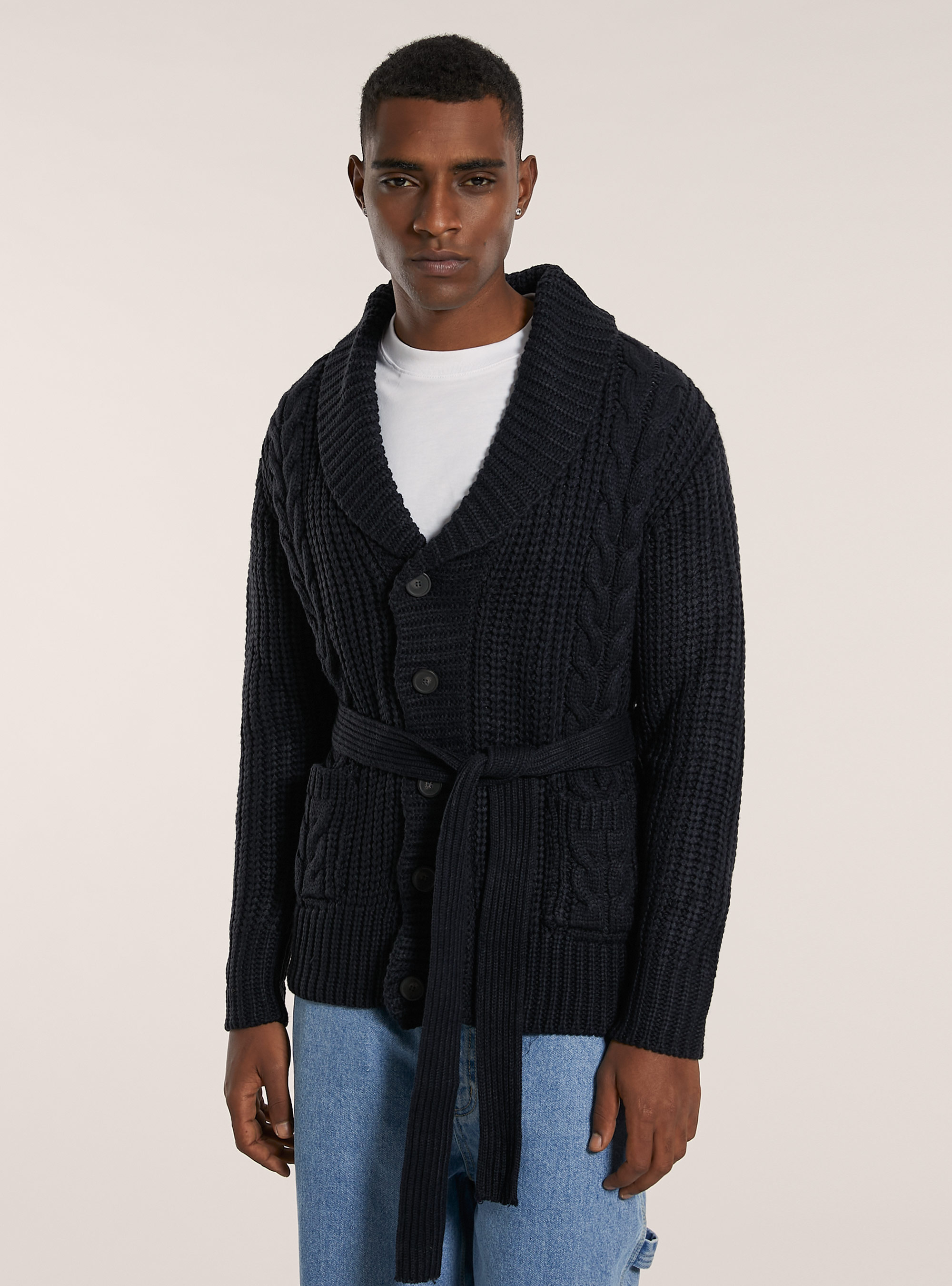 Pullover cardigan a trecce aperto, NA1 NAVY DARK