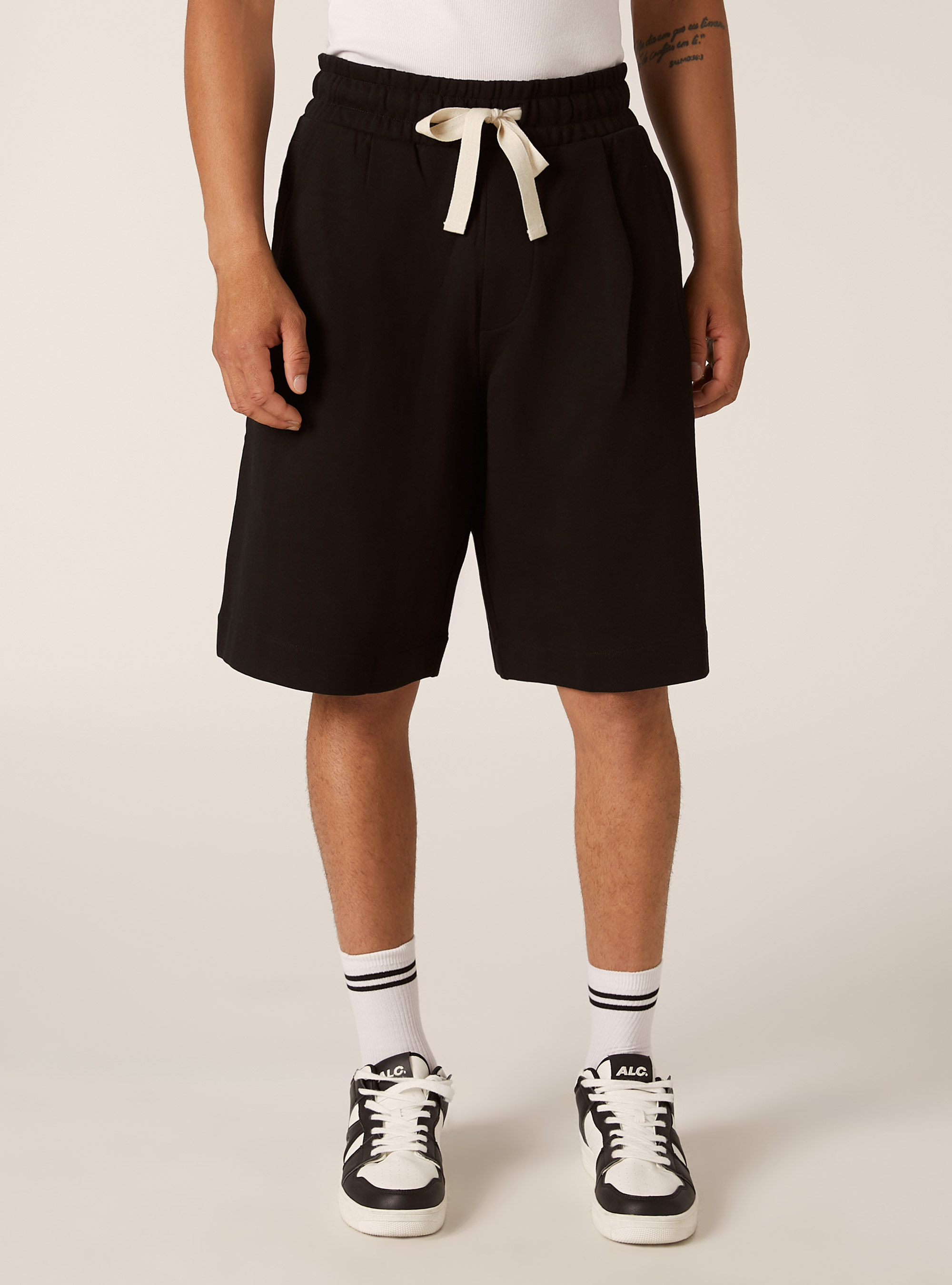 Bermudas de felpa de corte holgado, BK1 BLACK