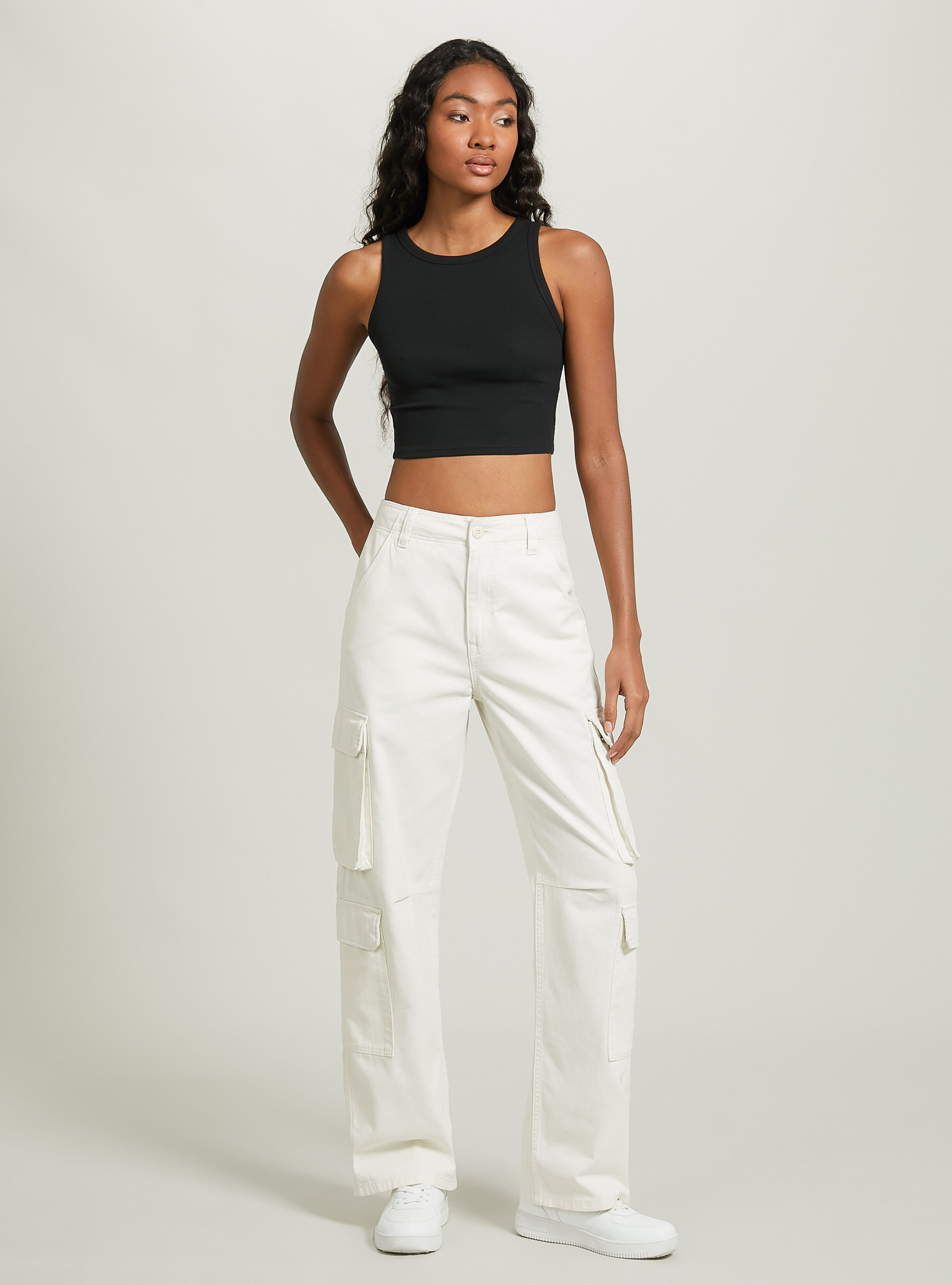 Pantaloni multicargo in twill, WH1 OFF WHITE