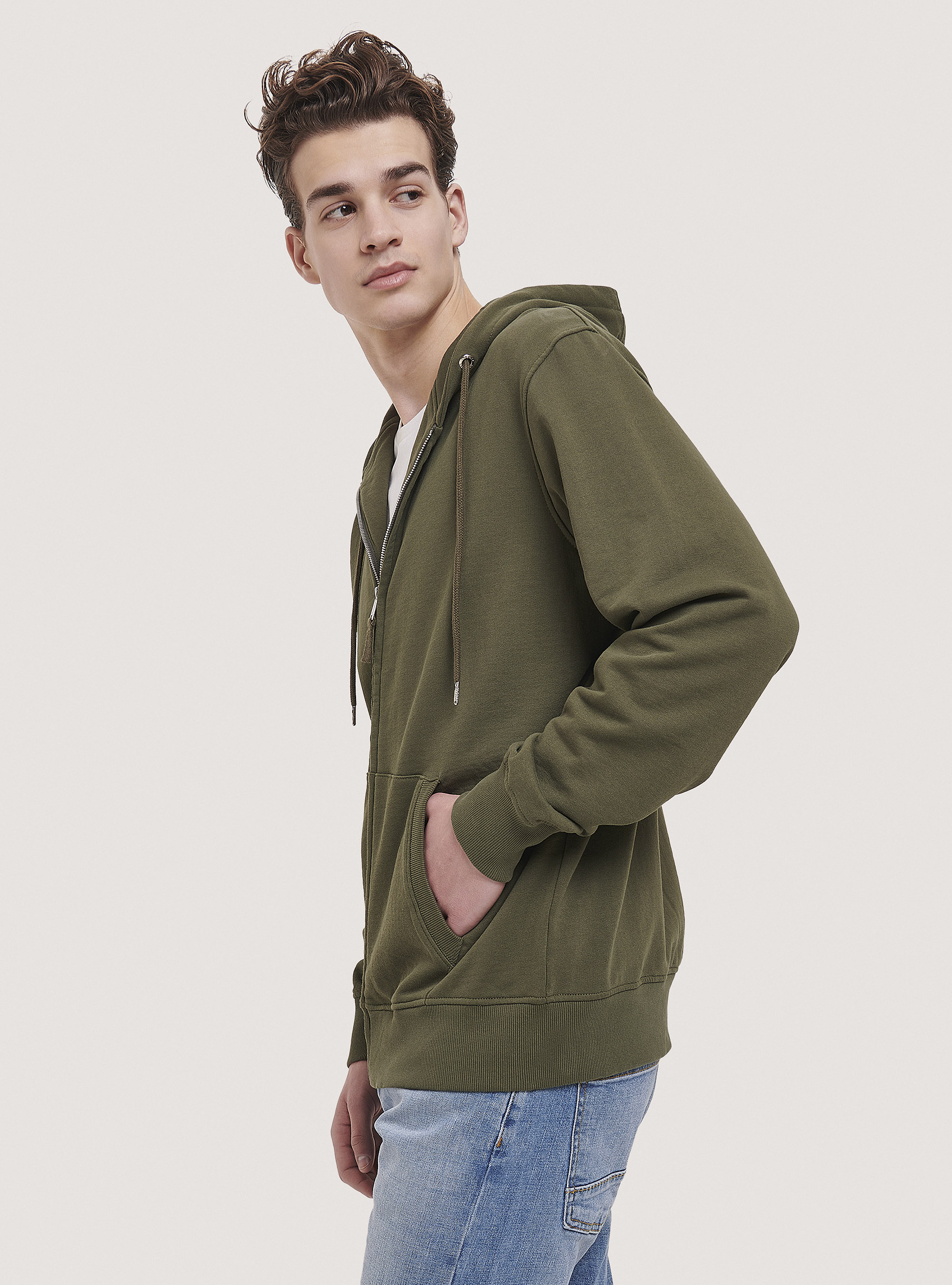 Basic hooded sweatshirt in cotton, C5587 KAKY