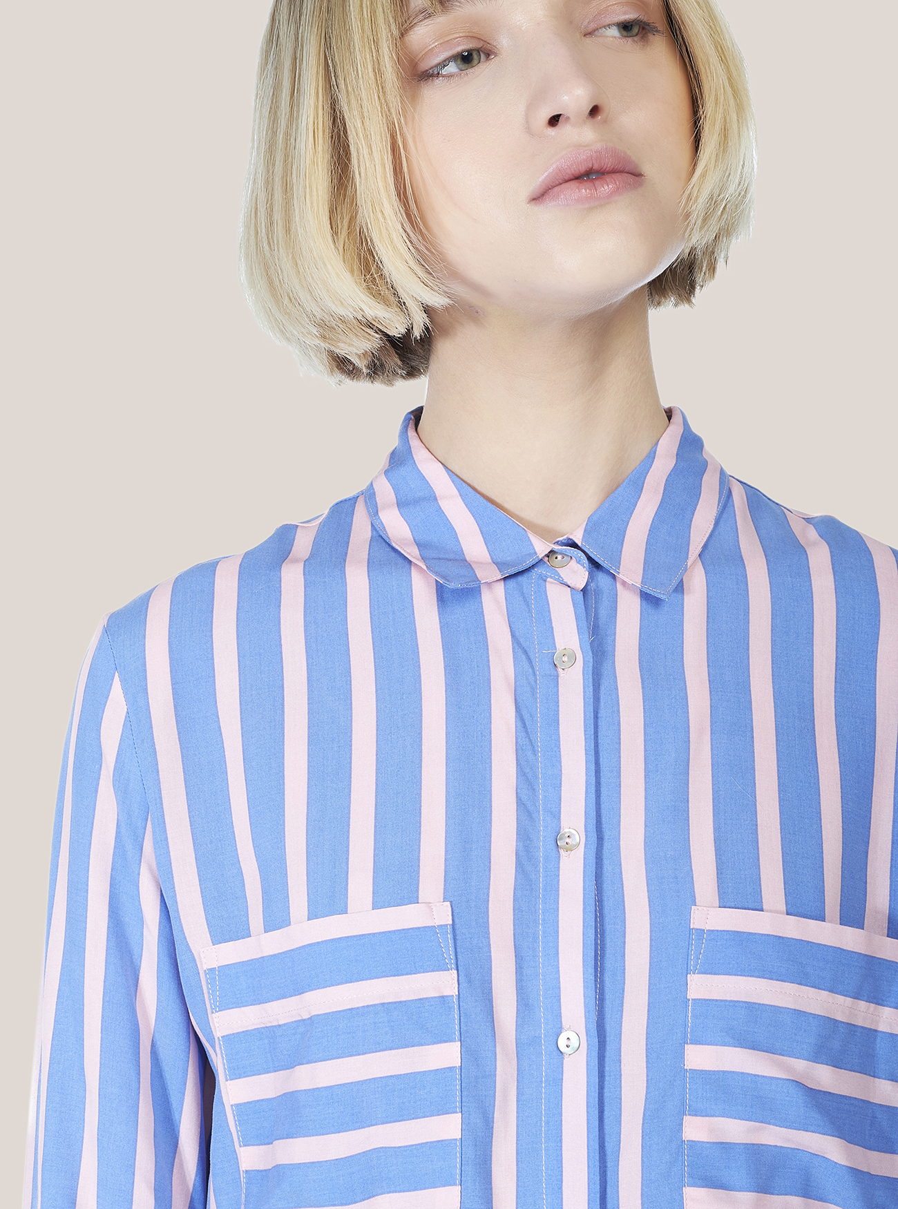 Camicia fit morbido a righe con tasche sul front, ROSA/AZZURRO B83