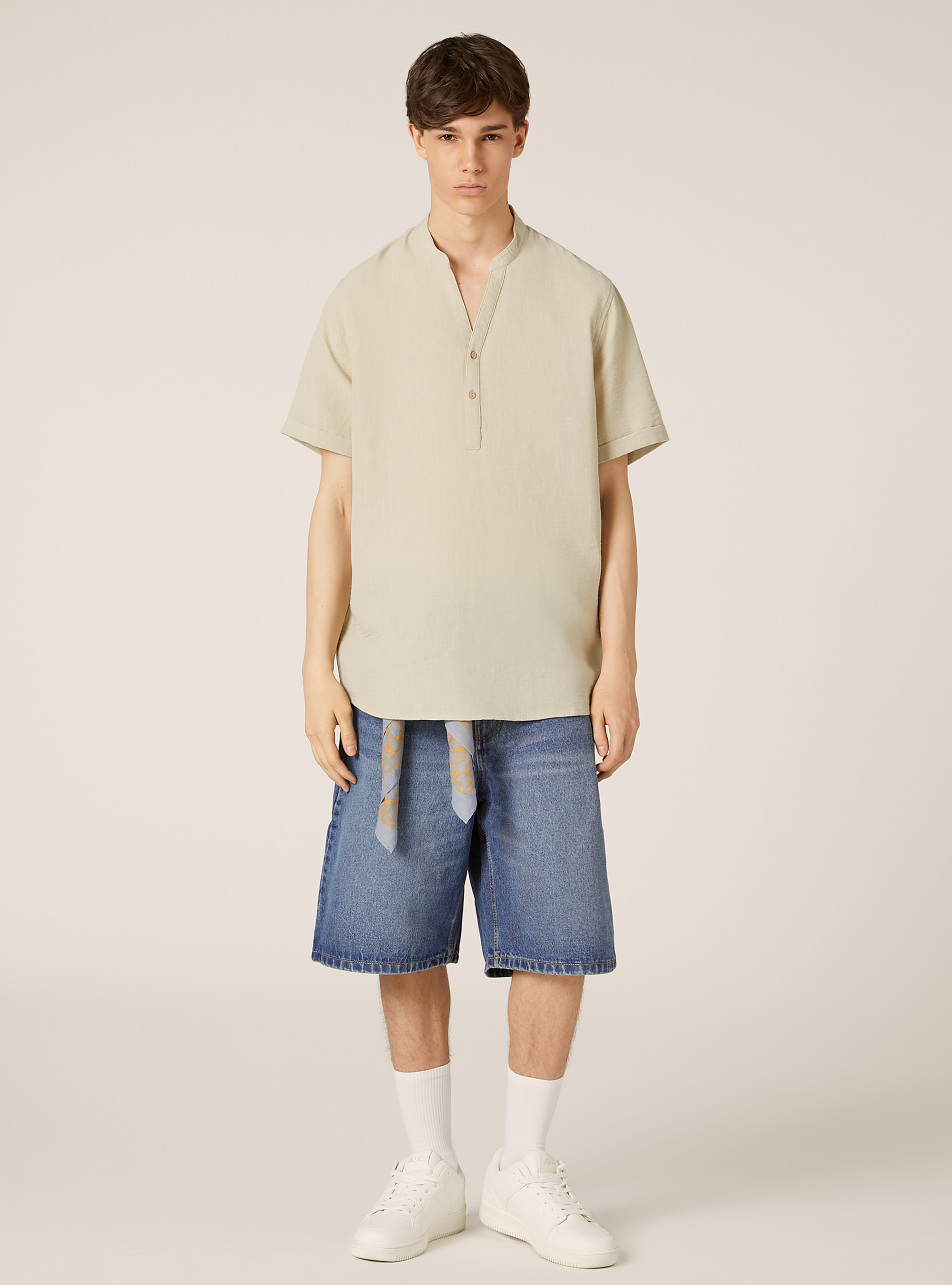 Shirt with Korean collar, BG3 BEIGE LIGHT