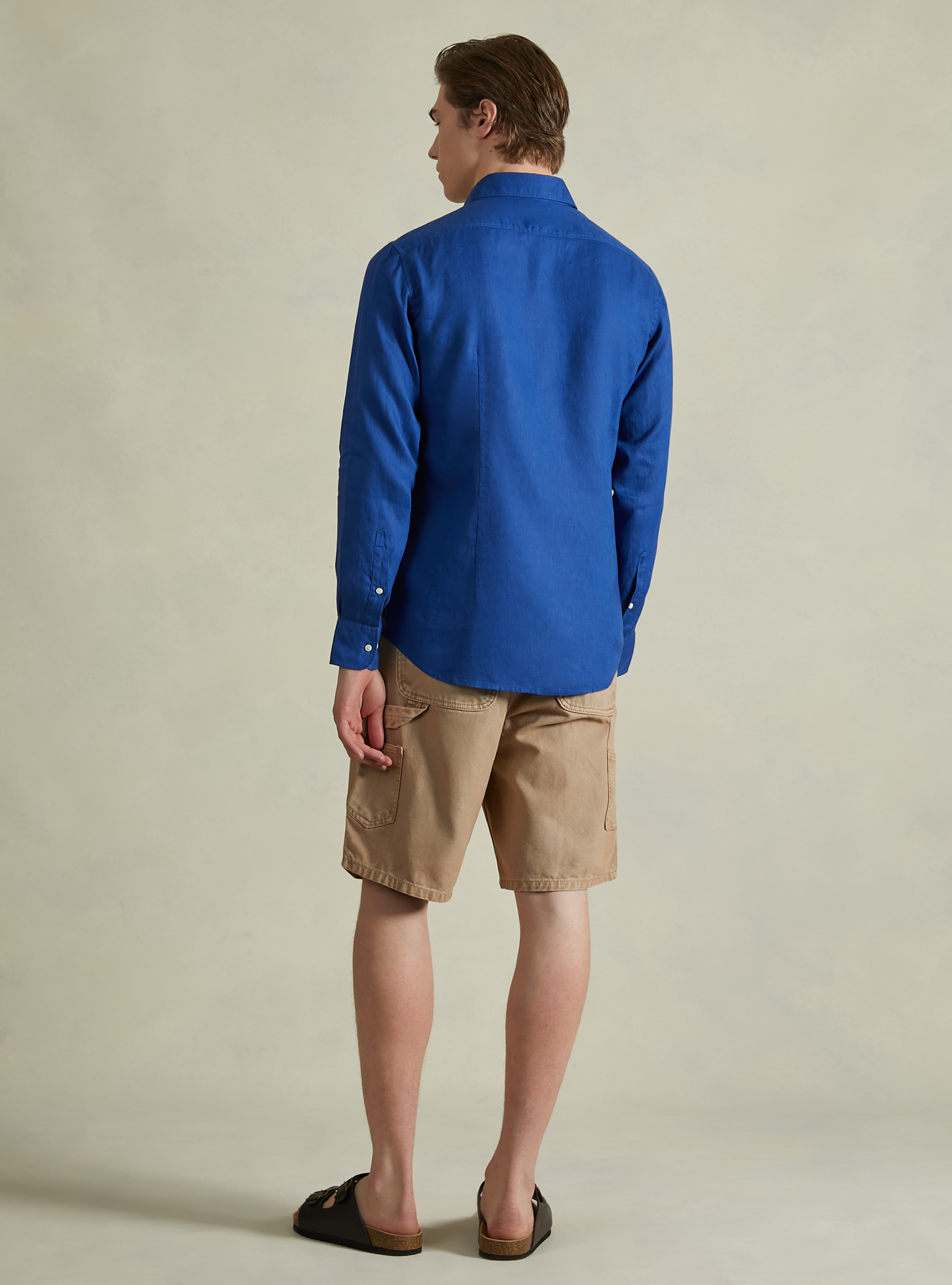 Camicia in puro lino a maniche lunghe, BL2 BLUE MEDIUM