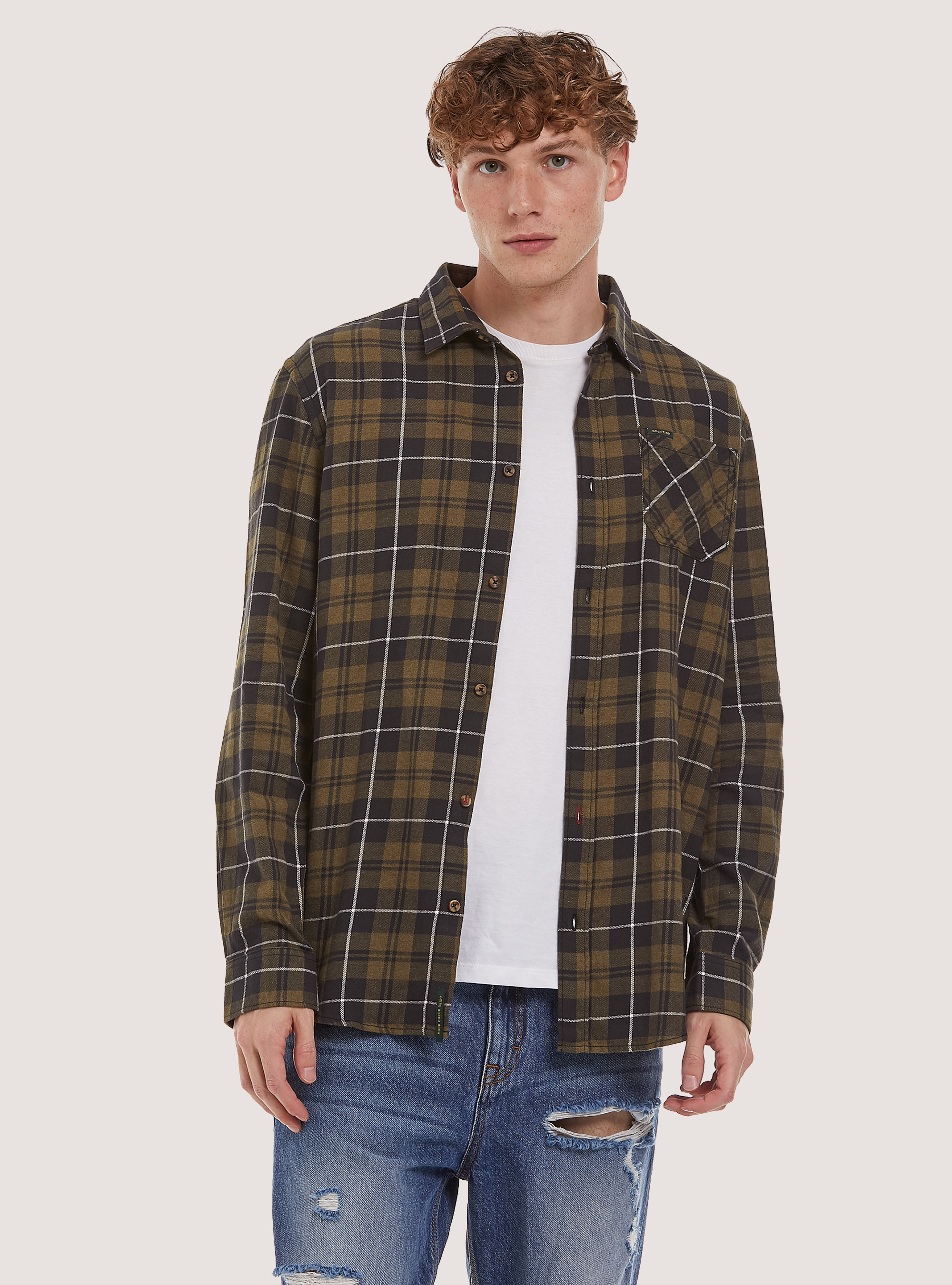 Checked Flannel Shirt, KY1 KAKY DARK