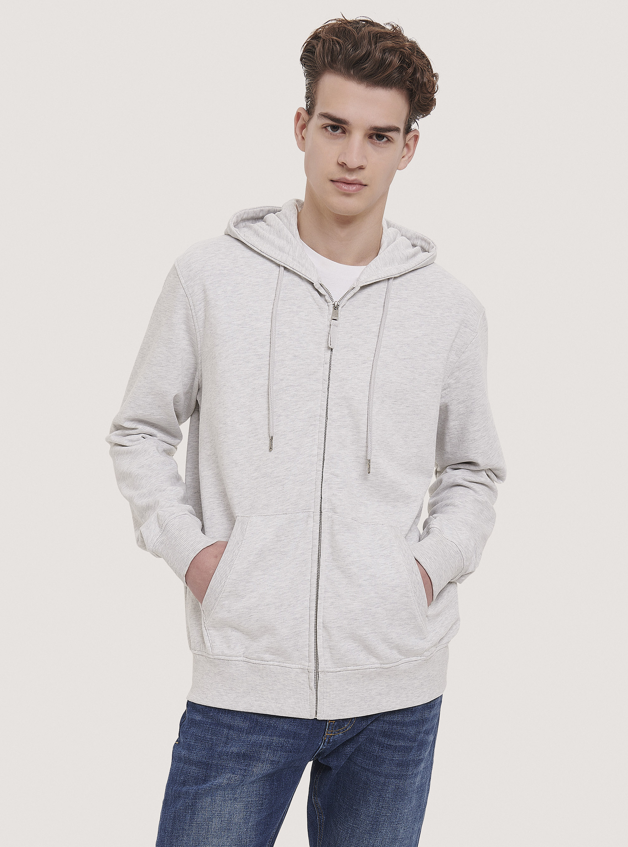 Basic Hoody mit Baumwoll-Kapuze, C148 ICE MELANGE