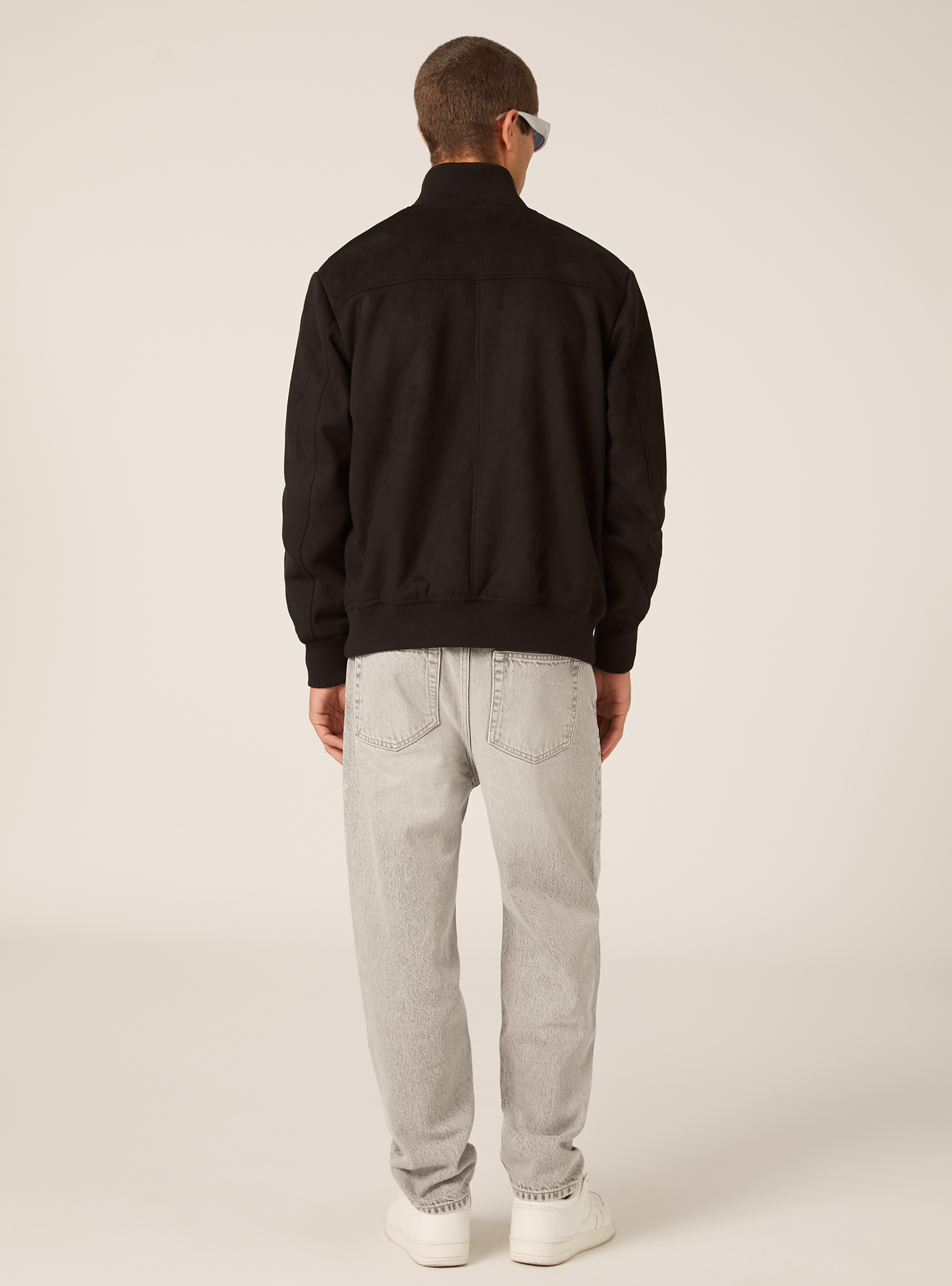 Suede-effect bomber jacket, BK1 BLACK