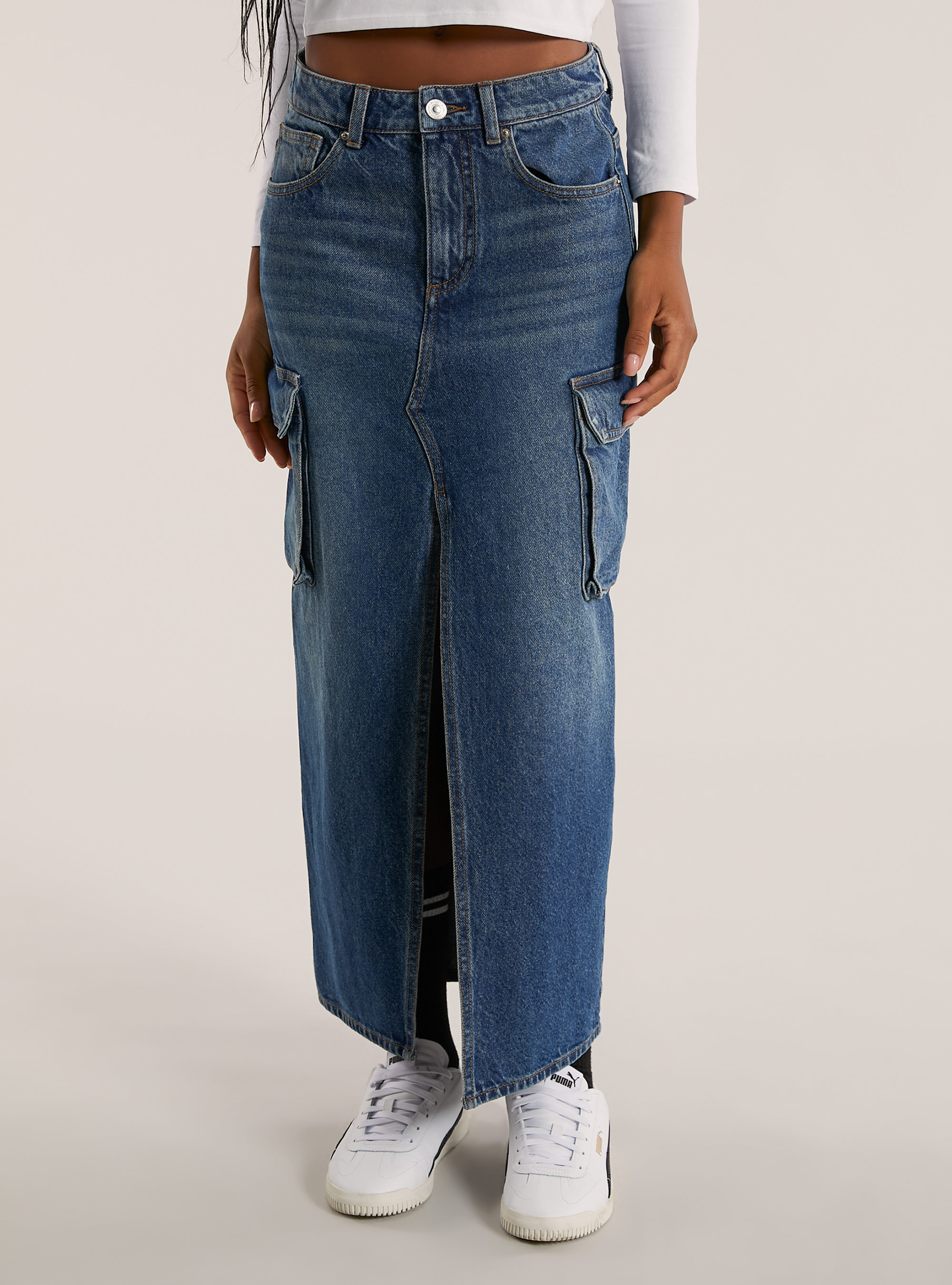 Cargo longuette skirt, D003 MEDIUM BLUE