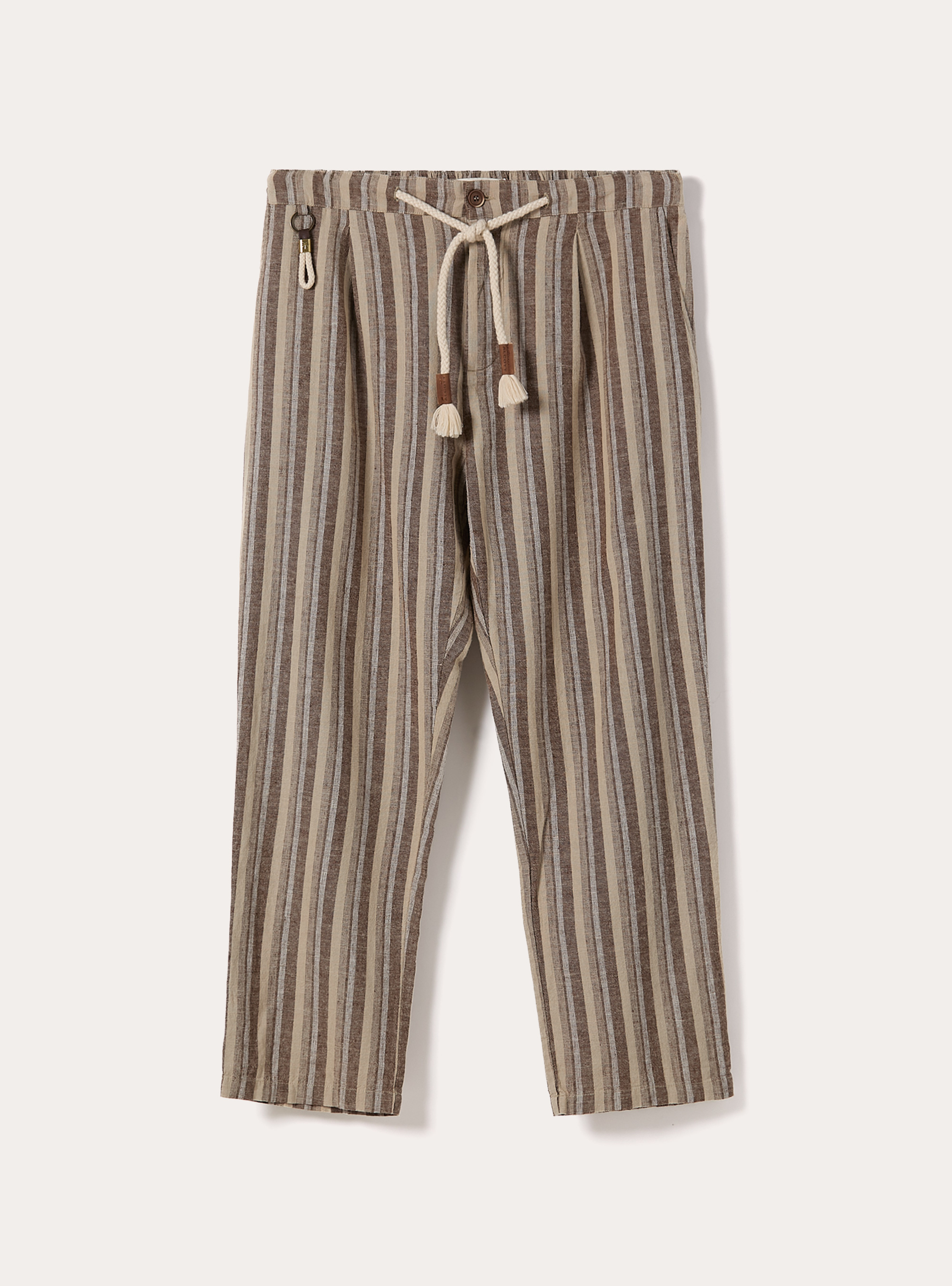 Pantaloni in misto lino a righe, BG2 BEIGE MEDIUM