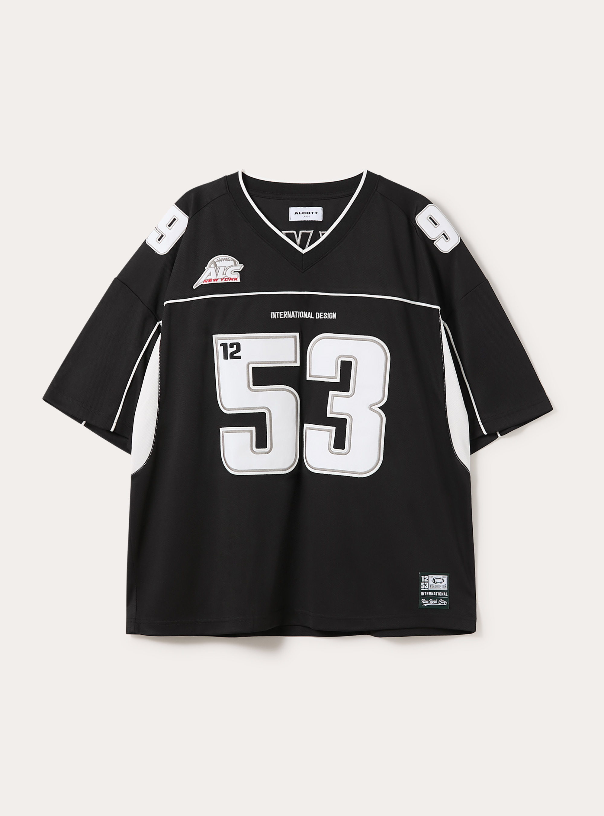 T-shirt collo a v con applicazioni, BK1 BLACK