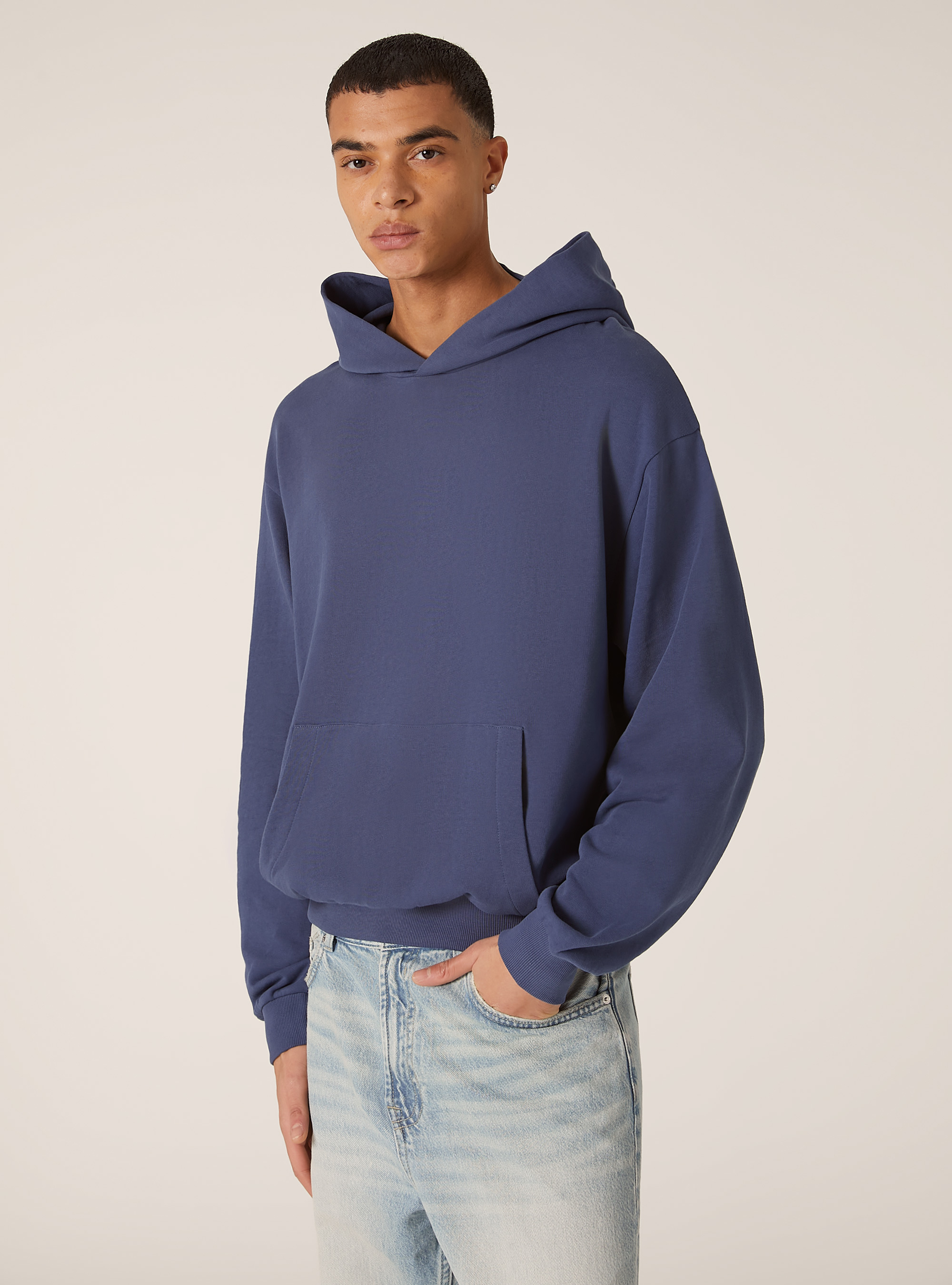 Boxy Fit Hooded Sweatshirt, BL3 BLUE LIGHT