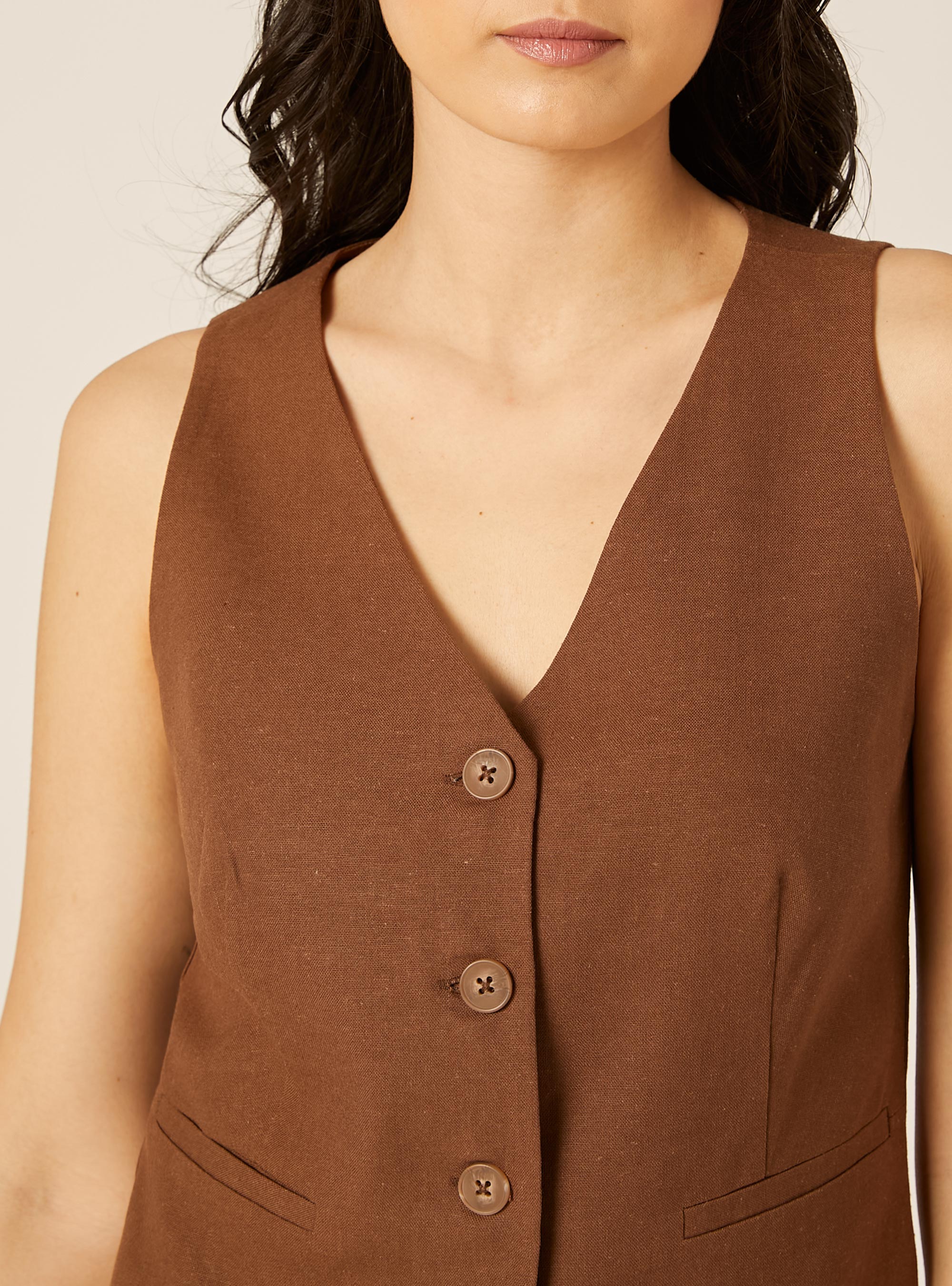 Gilet corto in misto lino, BR2 BROWN MEDIUM