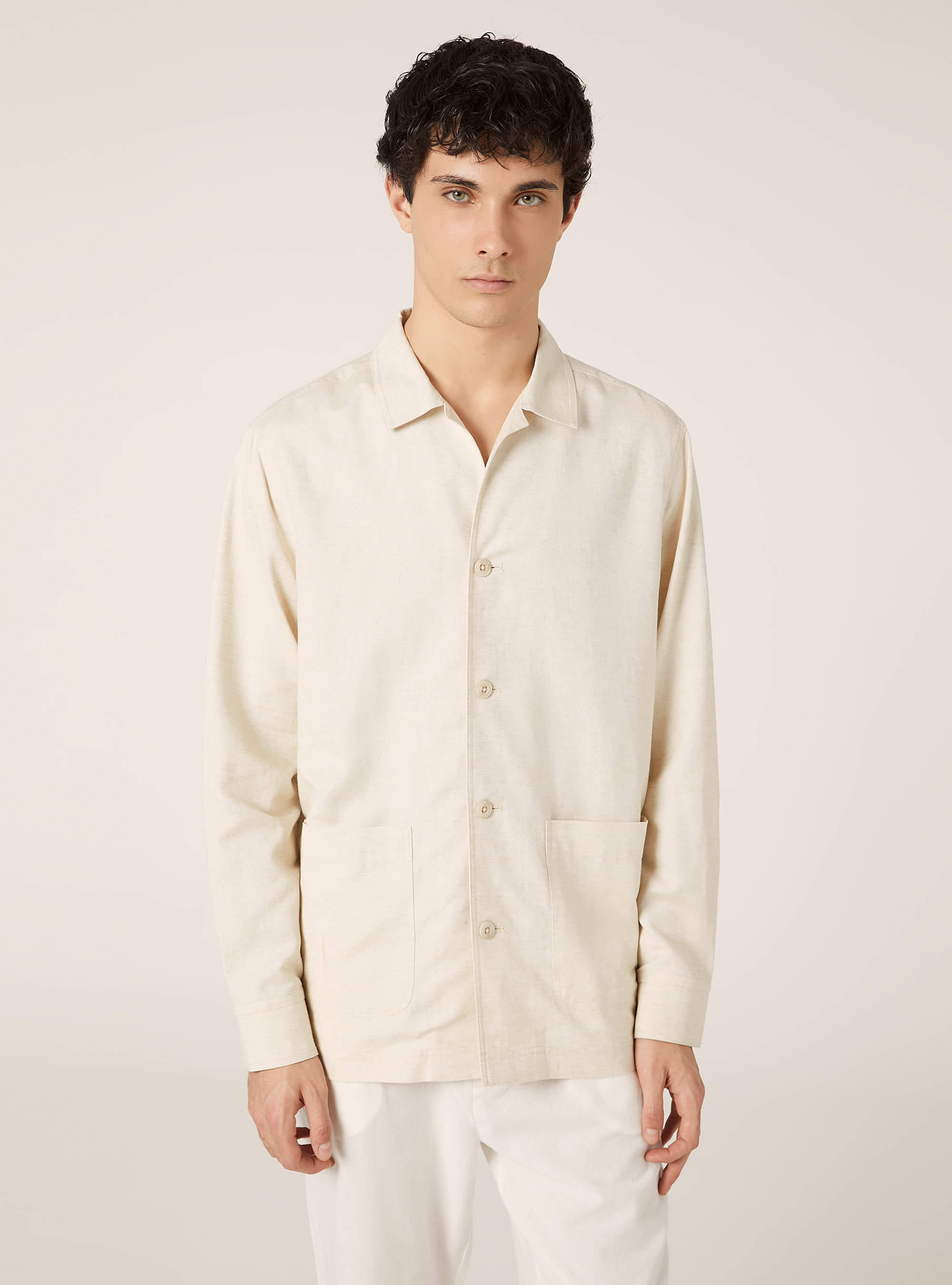 Linen blend shirt jacket, MBG3 BEIGE MEL LIGHT