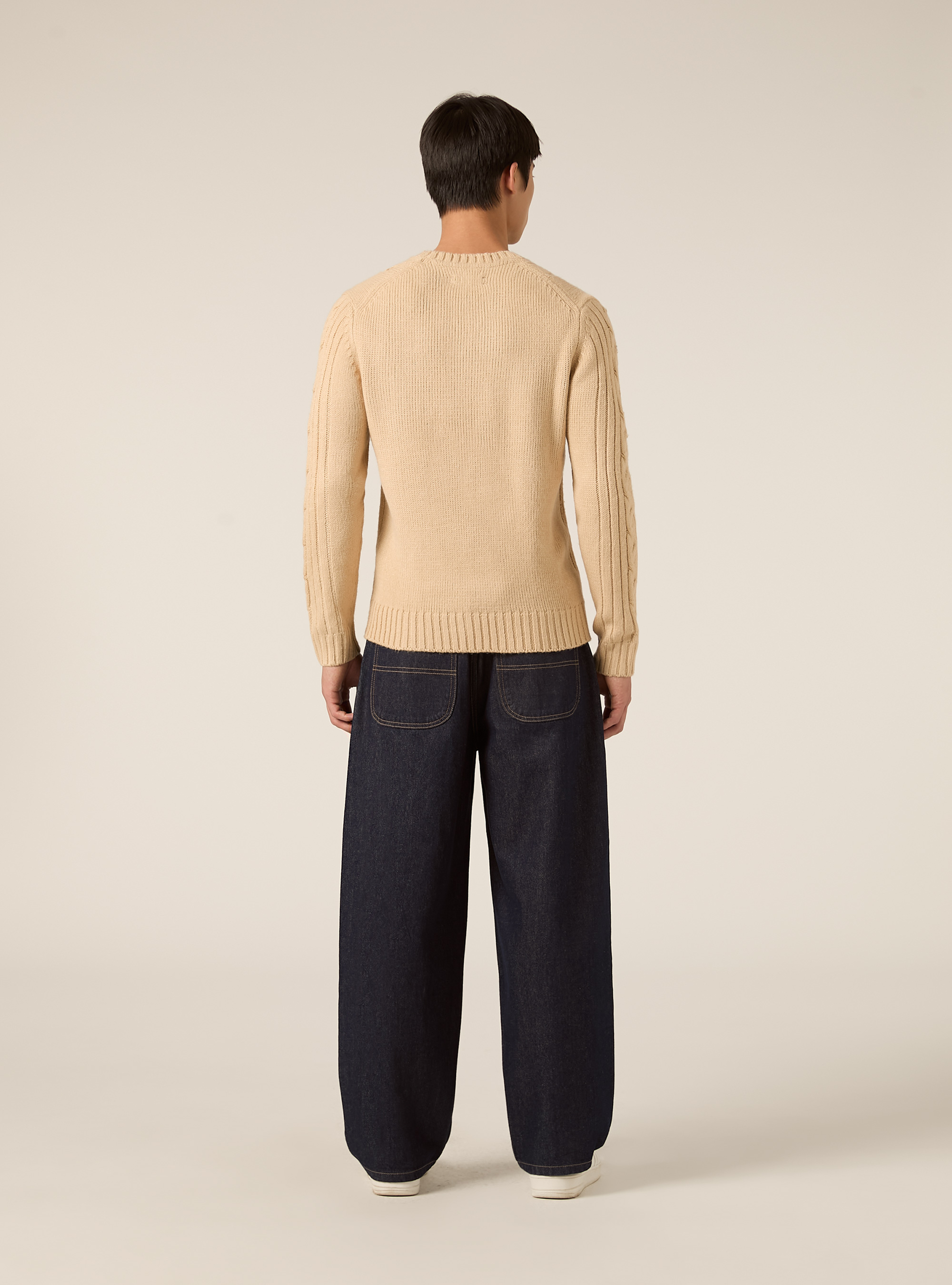Crew neck jumper with cable knit, TB2 TOBACCO MEDIUM