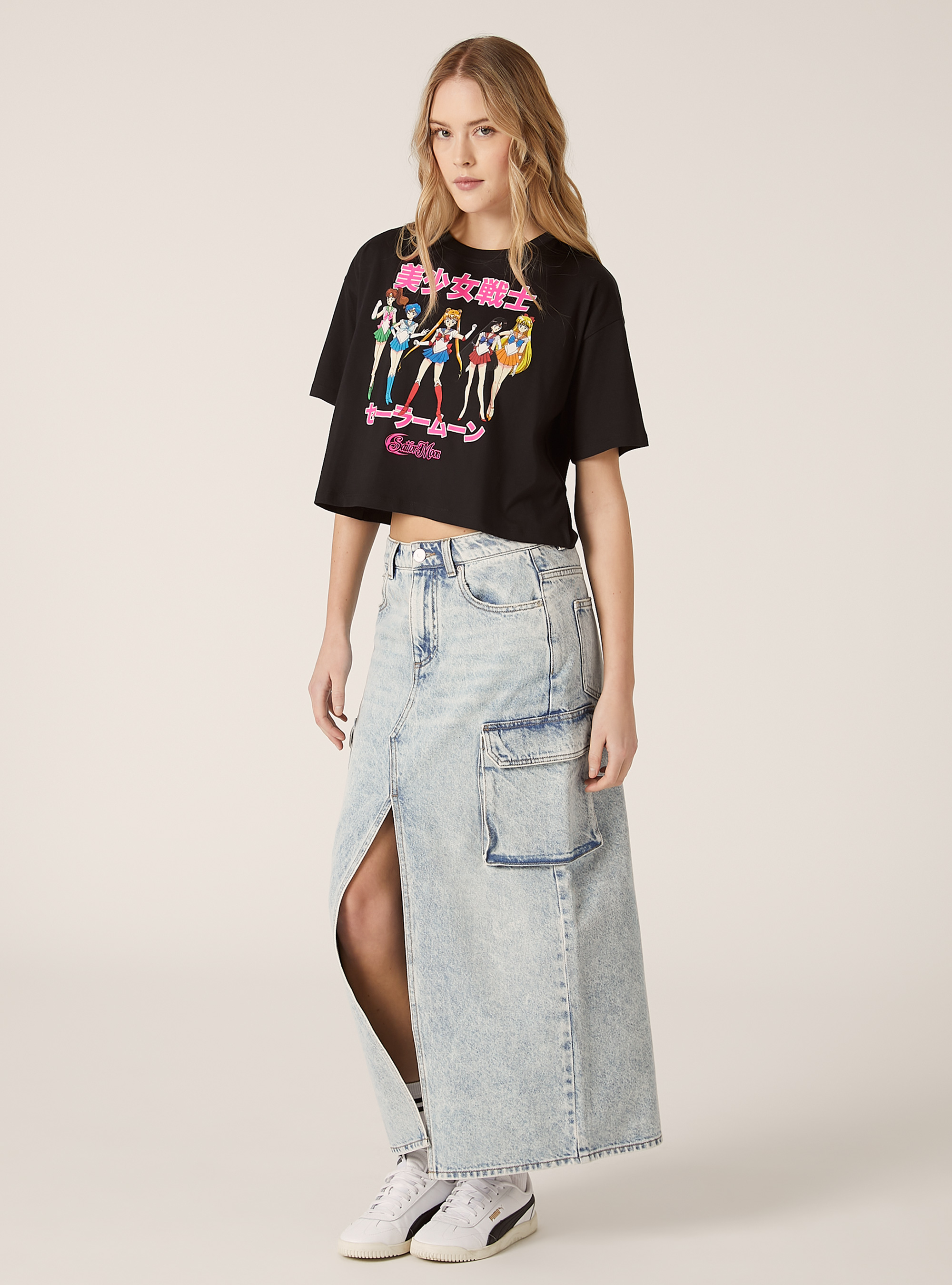 T-shirt crop licenza sailor moon, BK1 BLACK