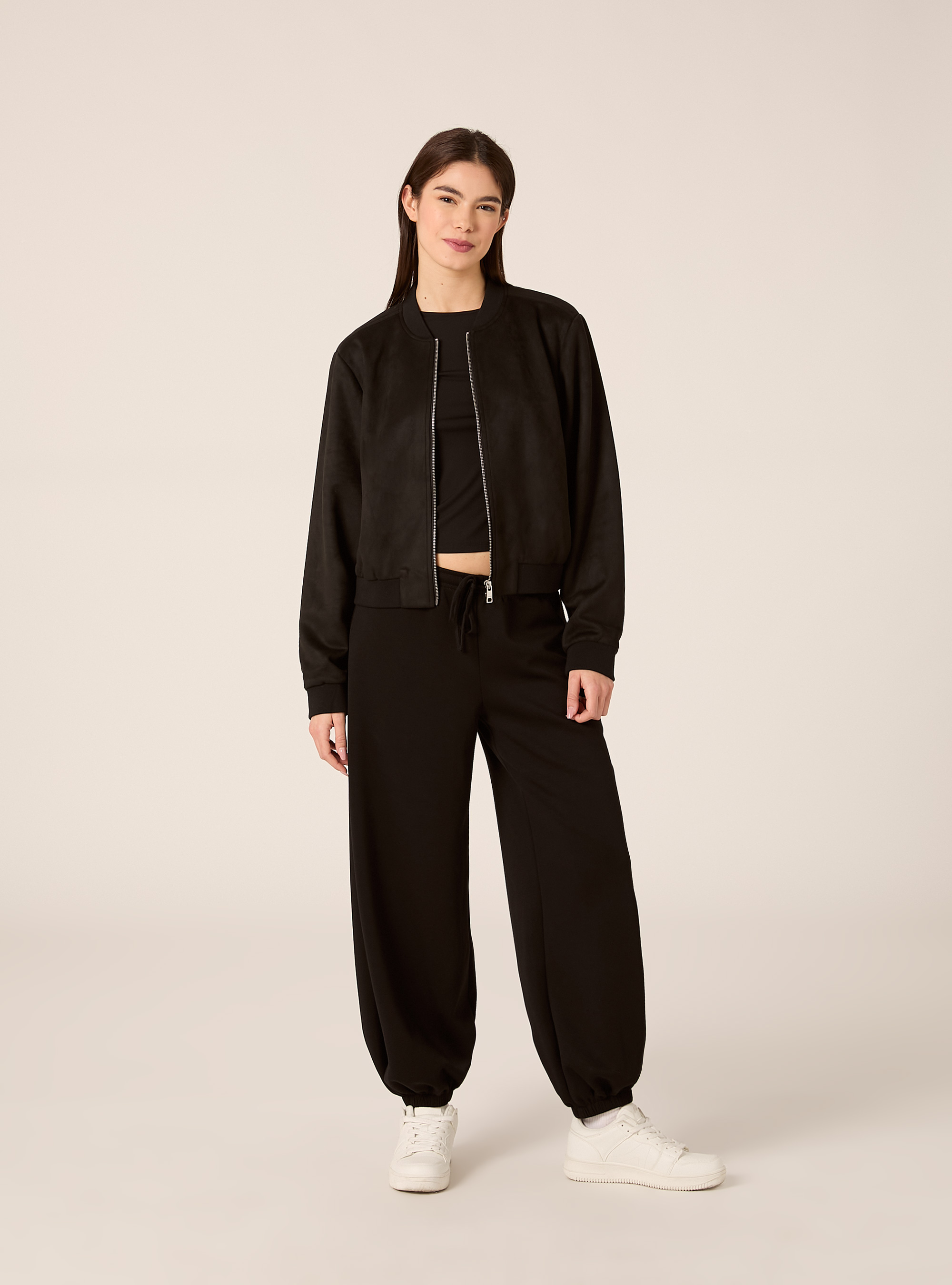 Bomber effetto camoscio, BK1 BLACK