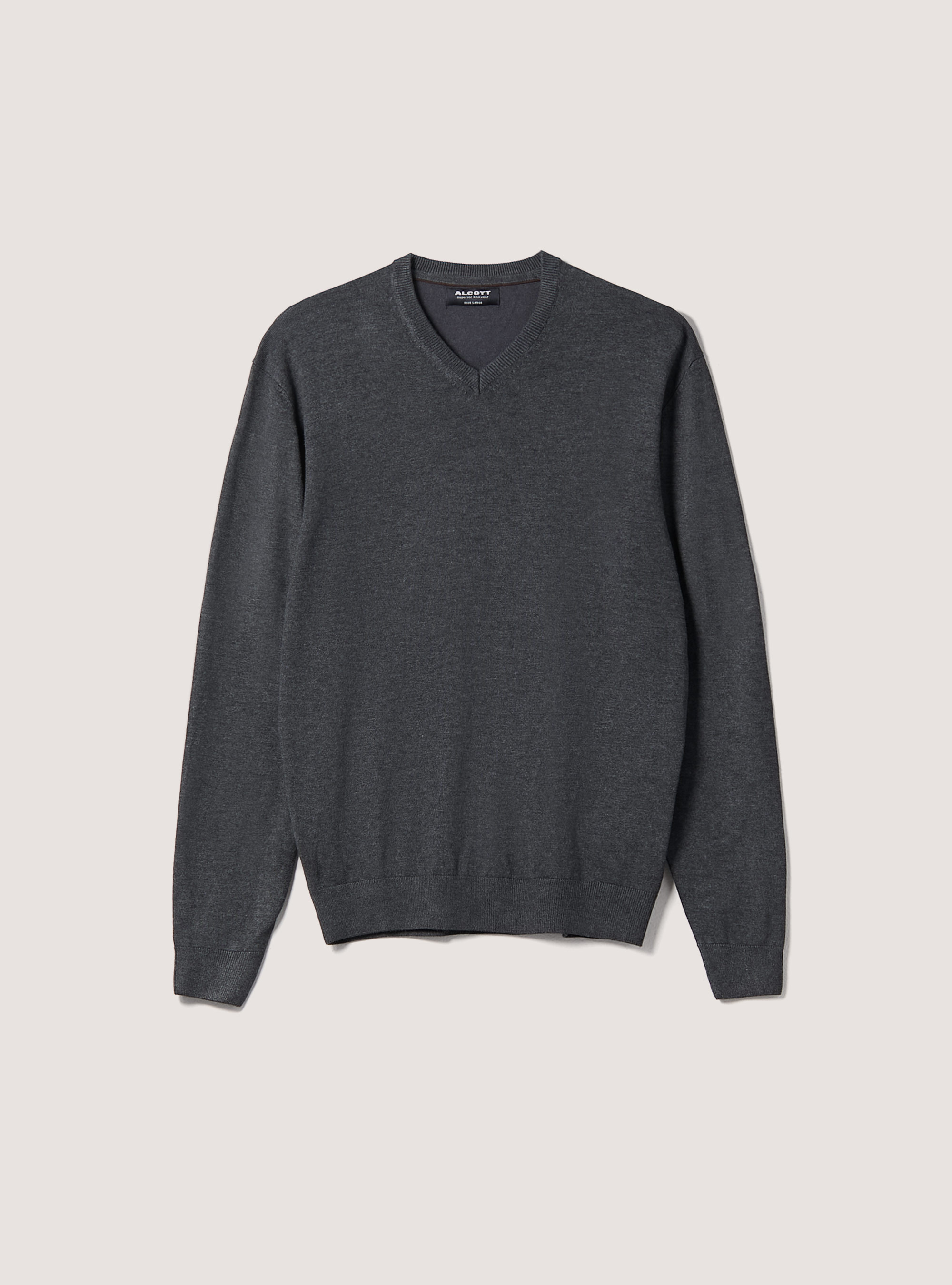 Pullover scollo a "v" tinta unita, GRIS MELANGE