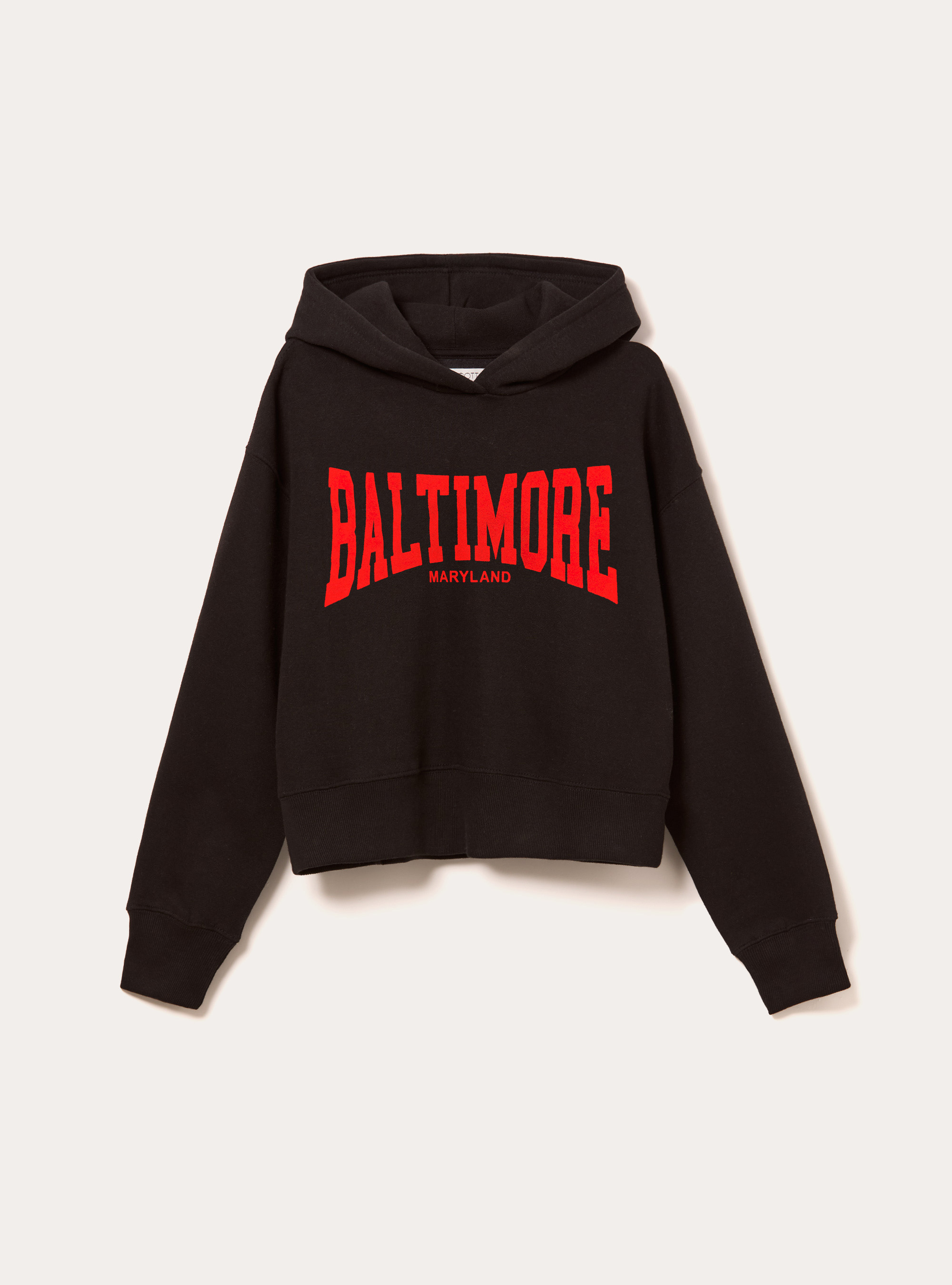 Felpa boxy con cappuccio e stampa city, BK1 BLACK