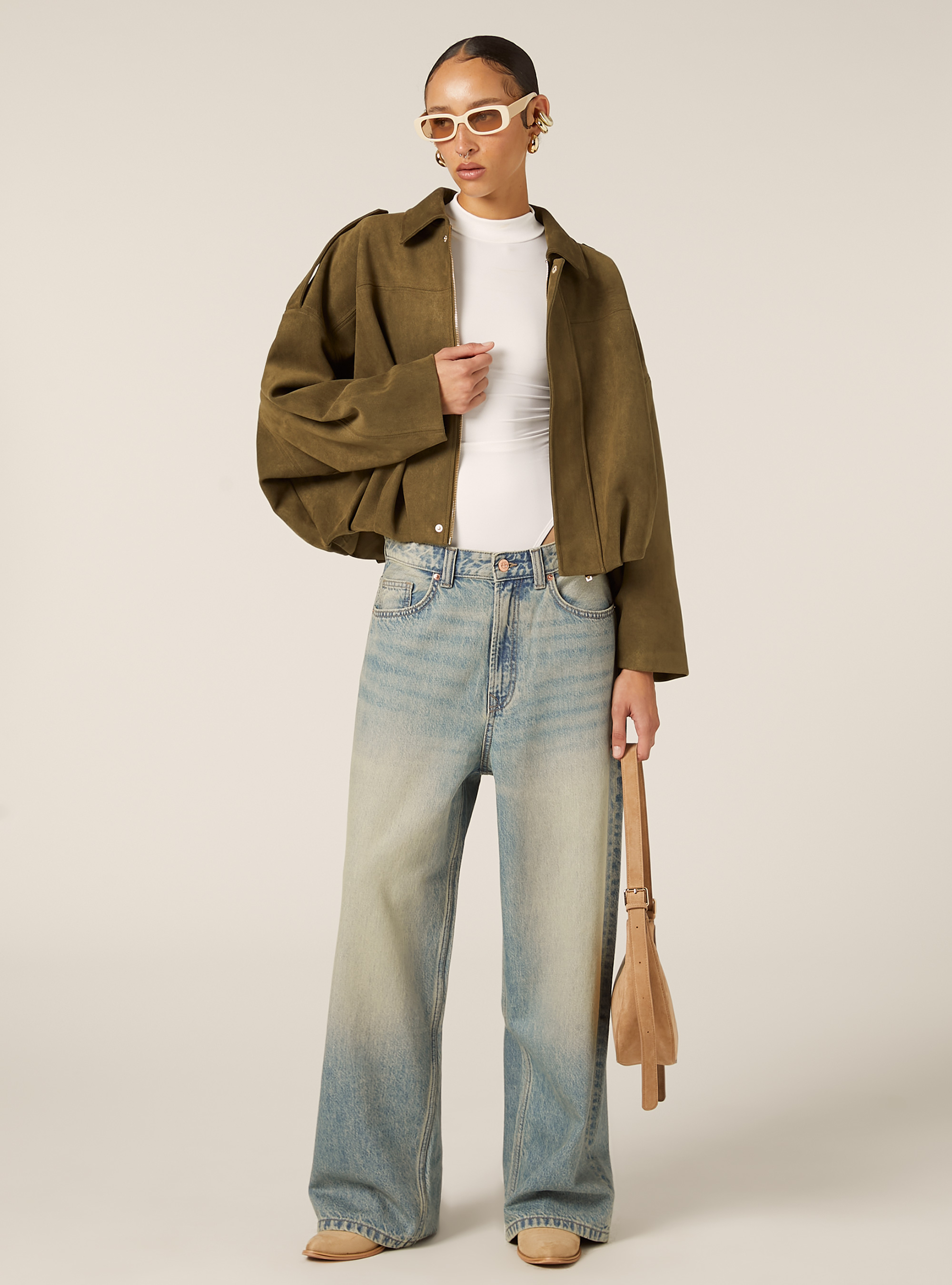 Suede-effect bomber jacket, KY2 KAKY MEDIUM