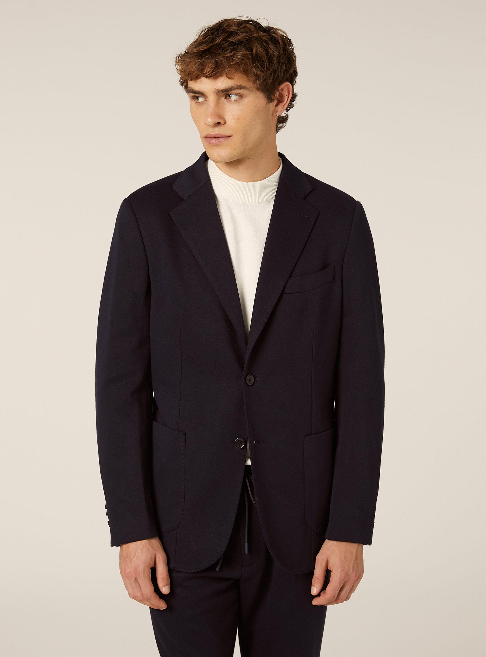 Giacca monopetto con tasca a toppa in jersey, NA1 NAVY DARK