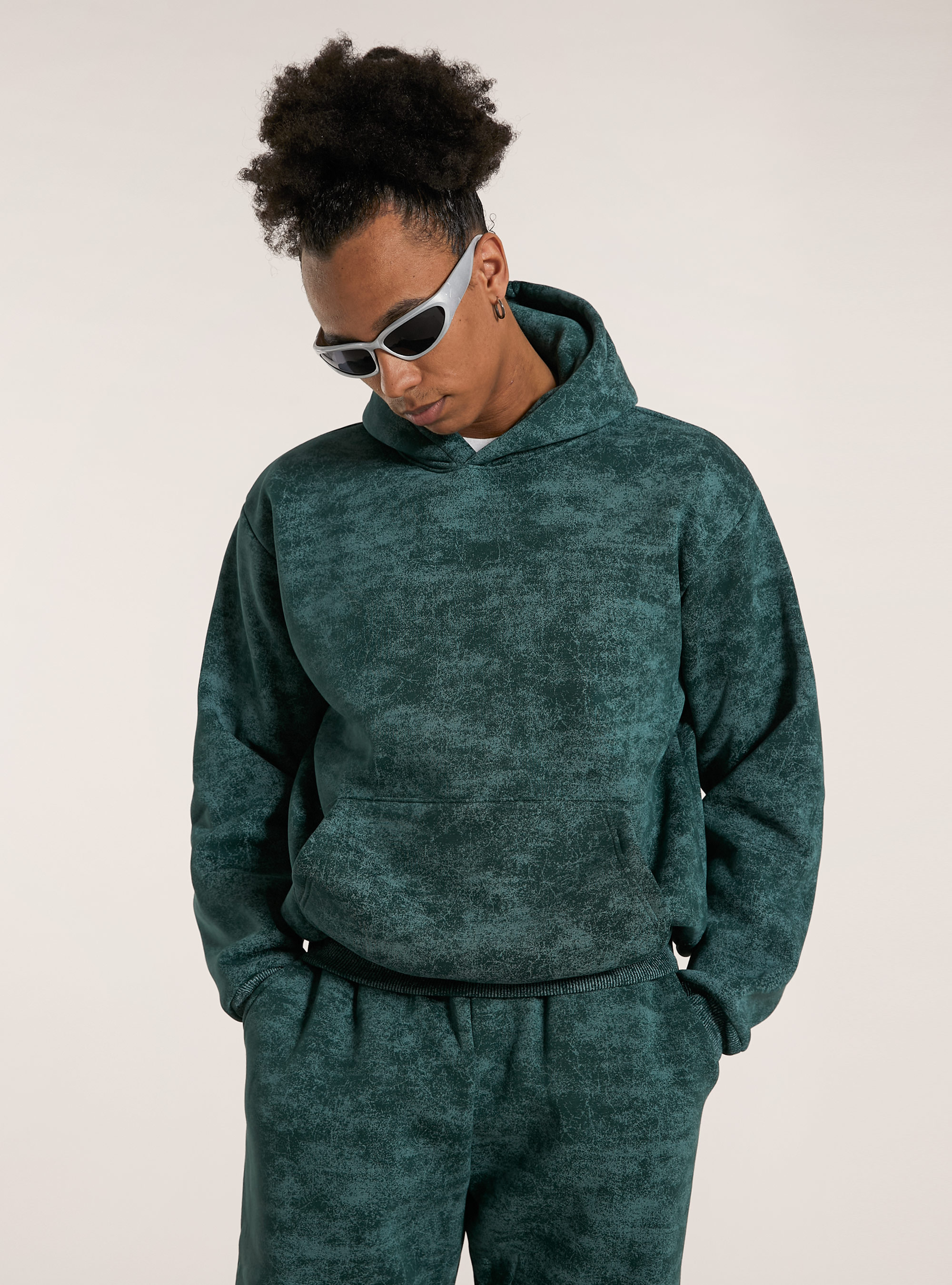 Marmoriertes Sweatshirt mit kastenförmiger Passform, GN1 GREEN DARK