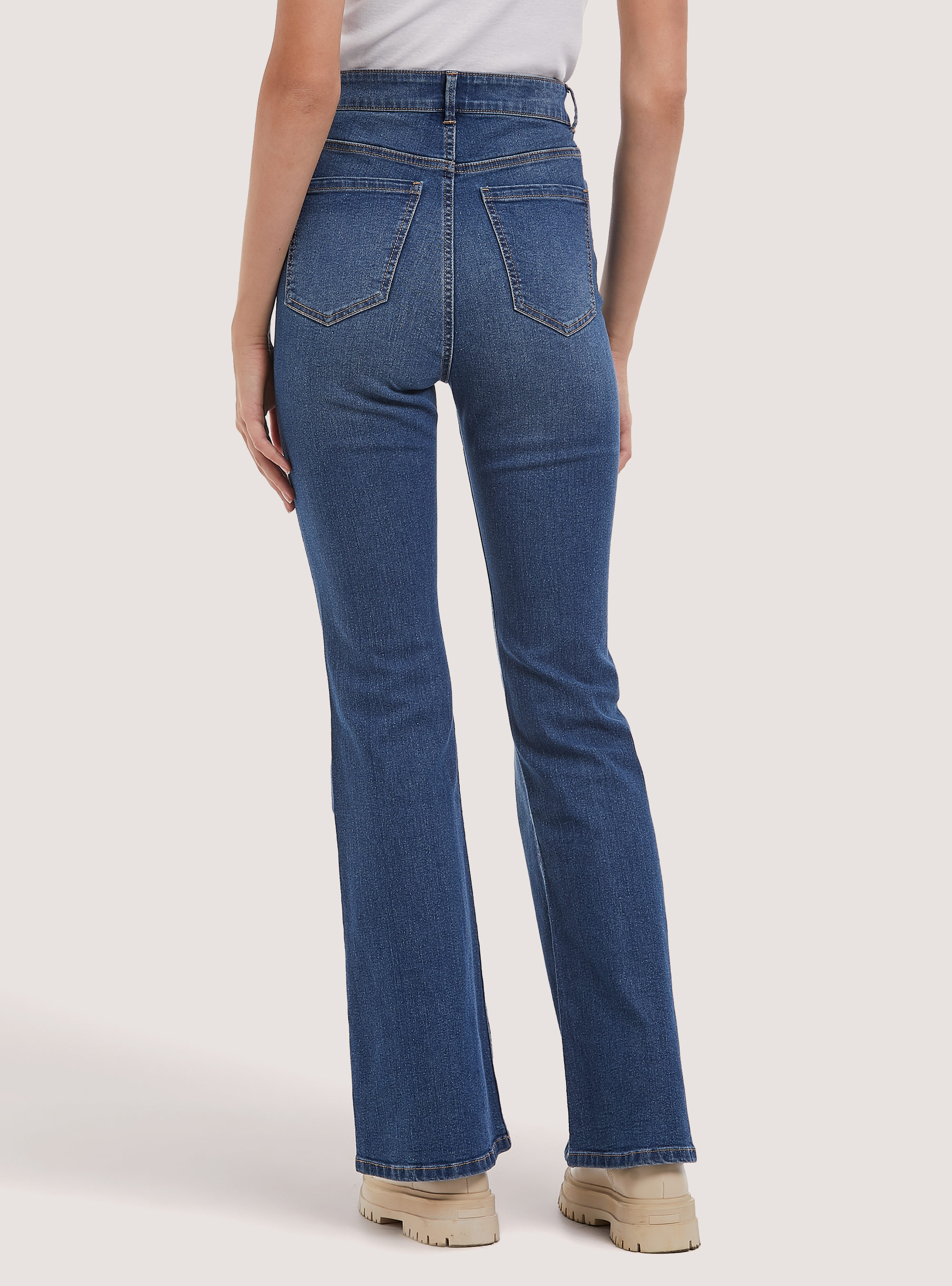 Jeans flare in denim stretch, D003 MEDIUM BLUE