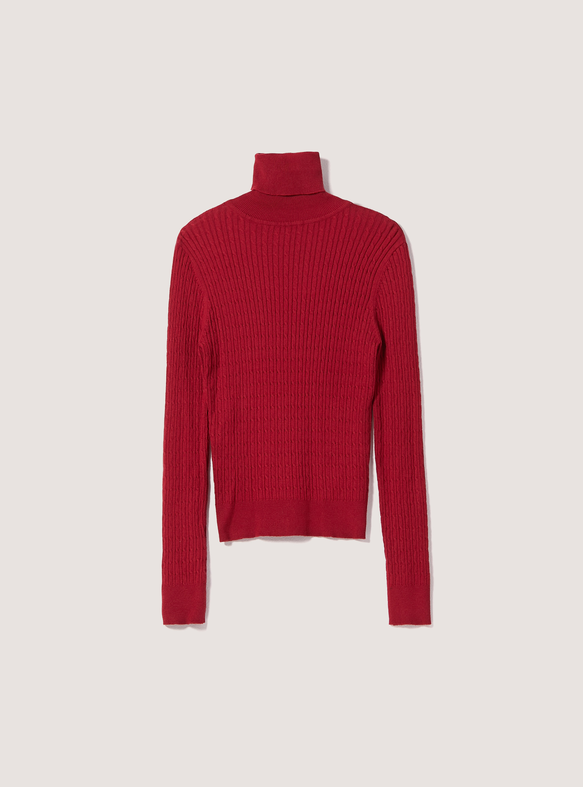 Turtleneck pullover with fine braids, RED