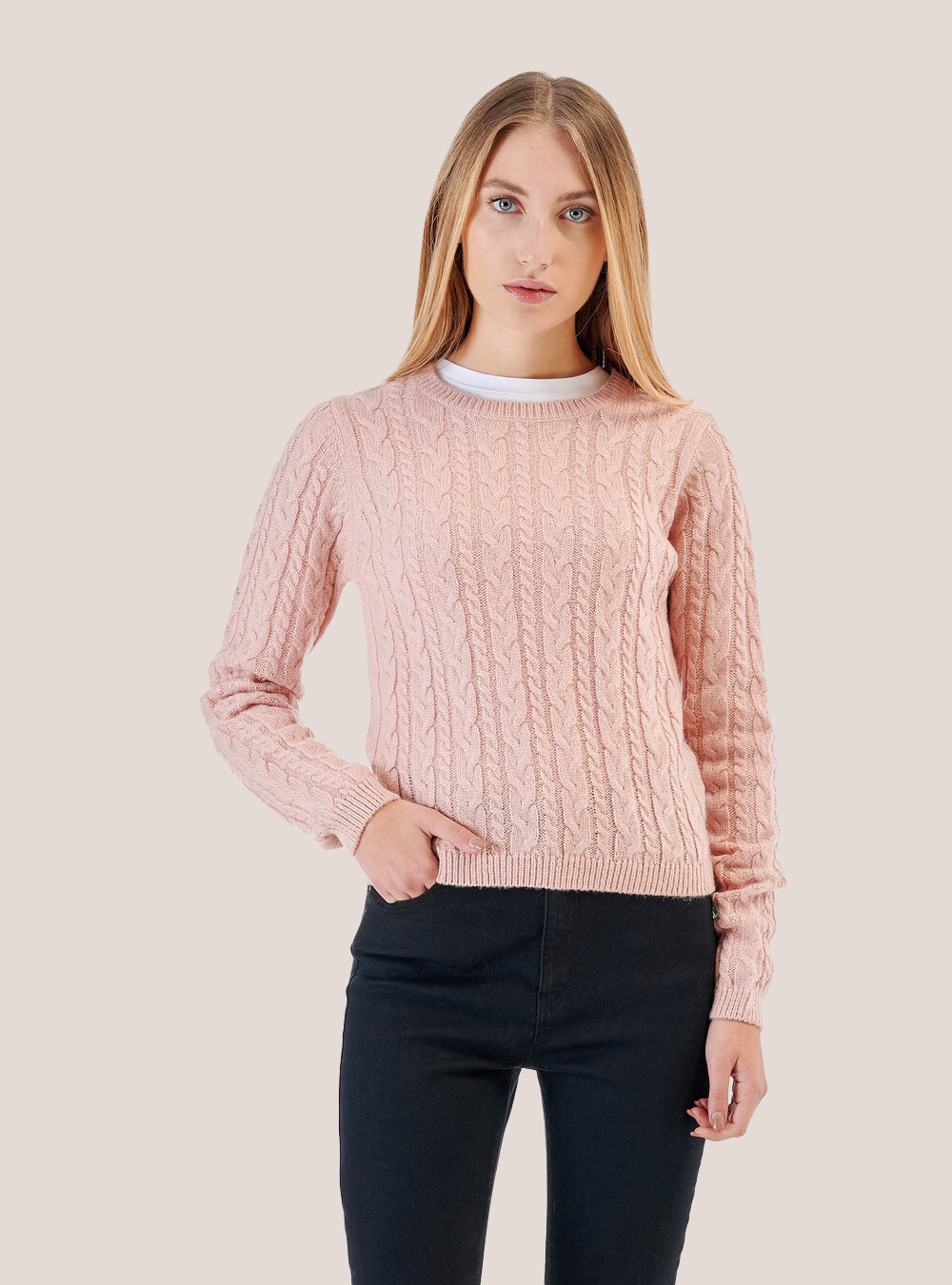 Pullover cropped con lavorazione a trecce sottili, ROSA