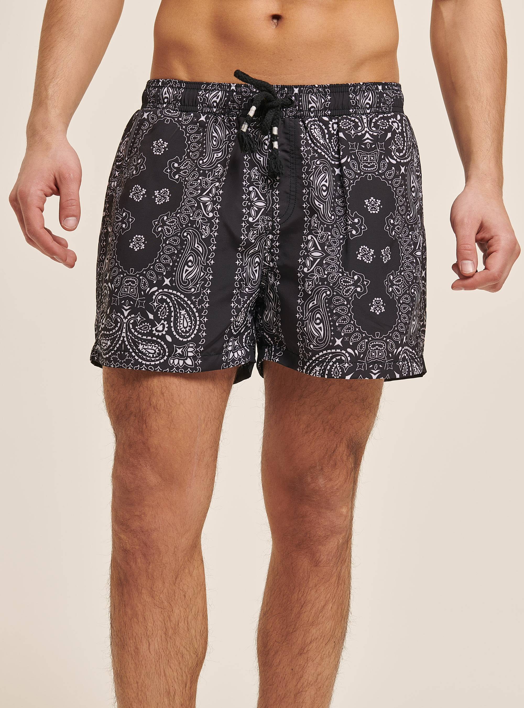 Swimming costume with paisley print and back pocket, C101 BLACK