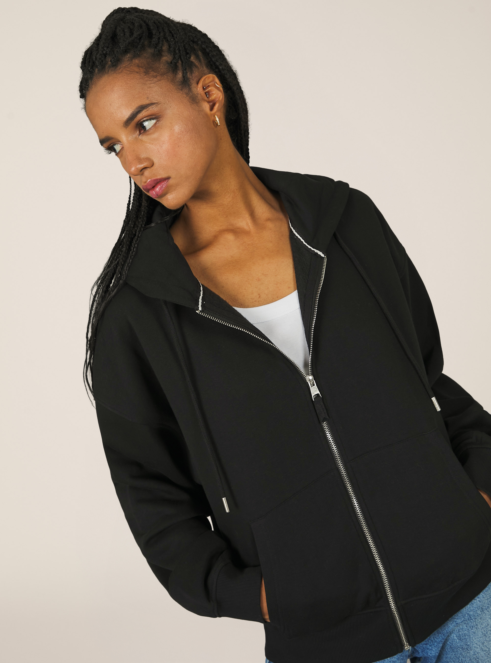 Zip et sweat à capuche en coton, BK1 BLACK