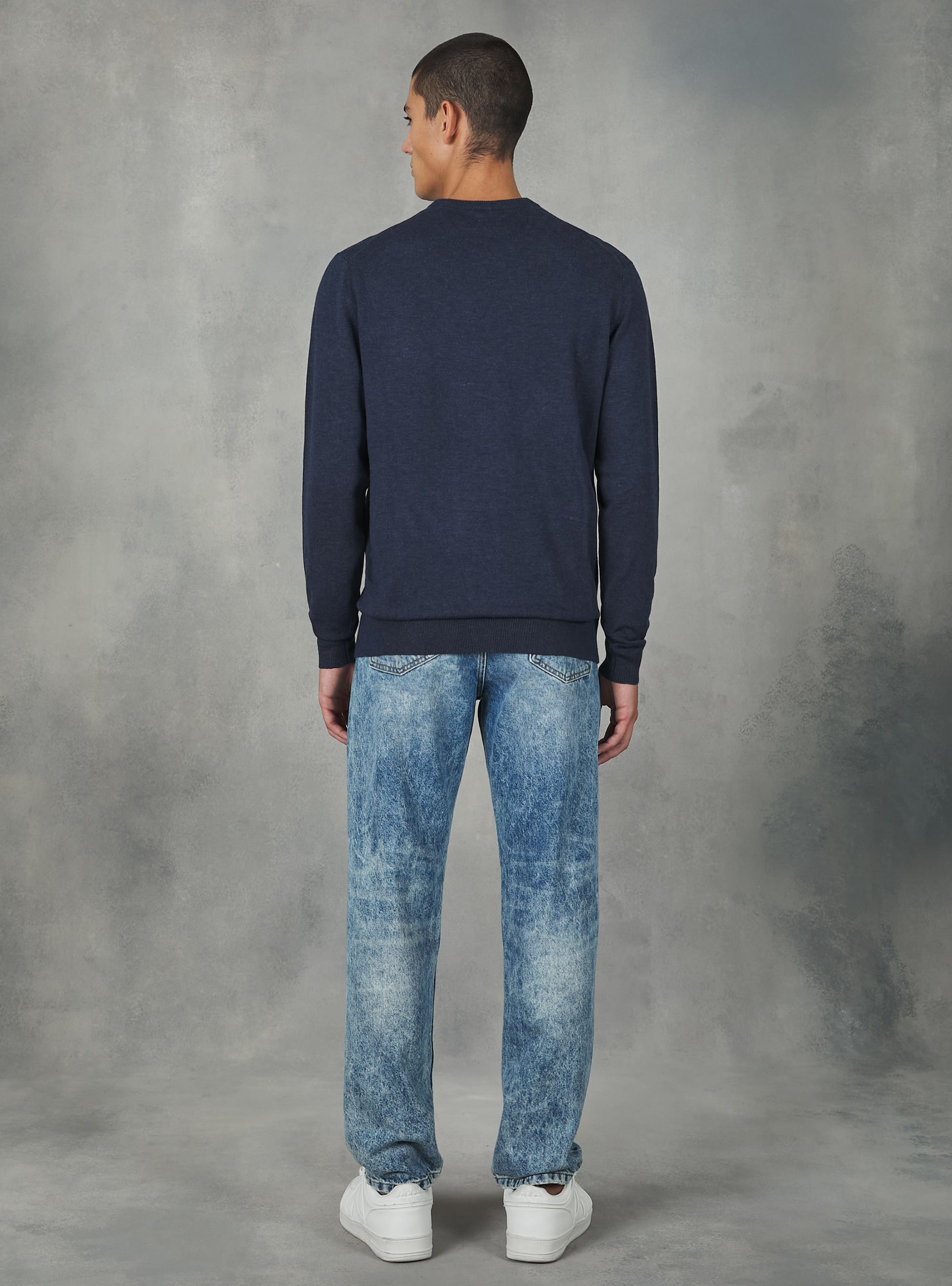 Pull à col ras du cou en viscose durable Ecovero, MNA2 NAVY MEL MED