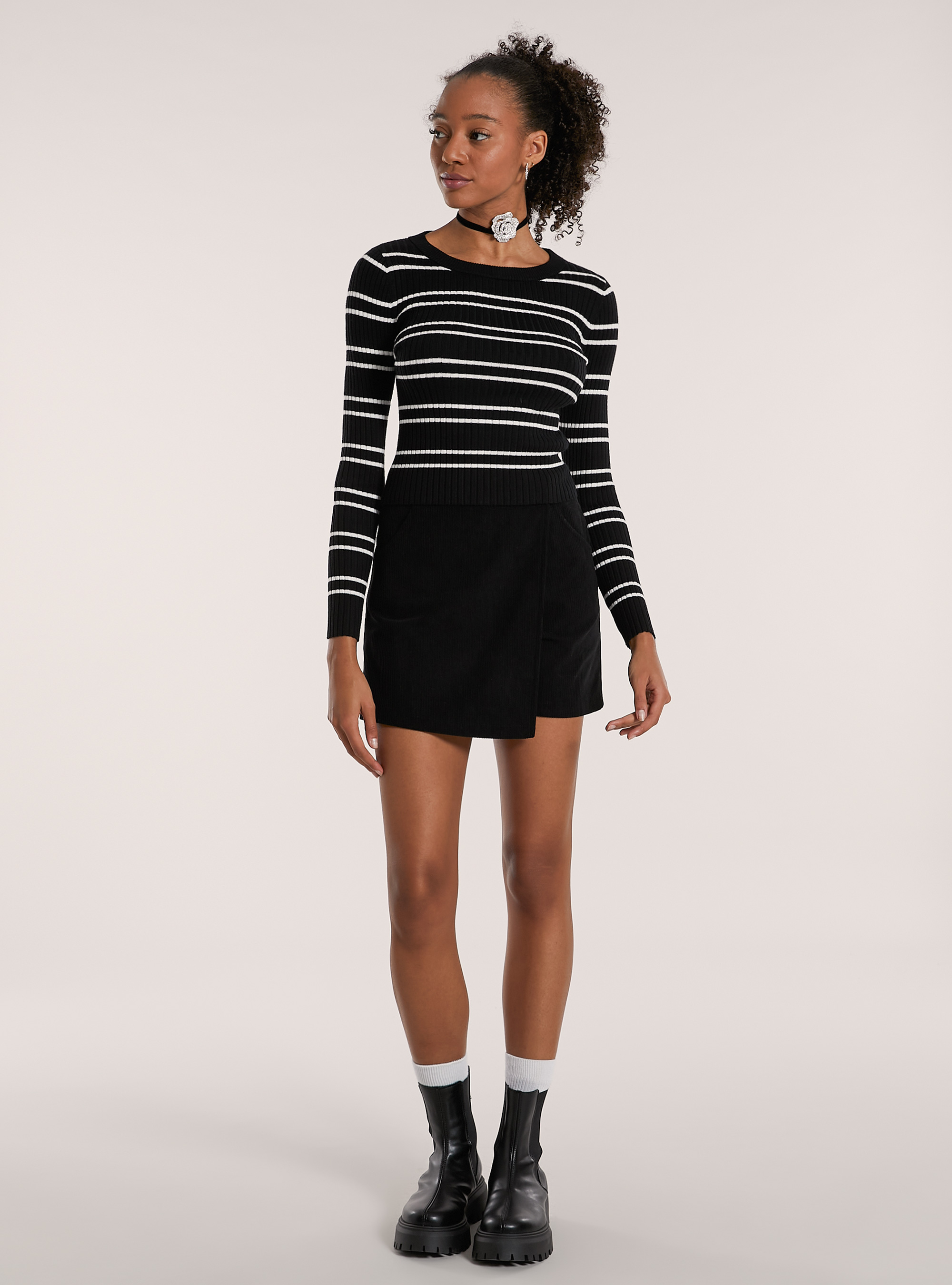 Maglia crop a righe, BK1 BLACK