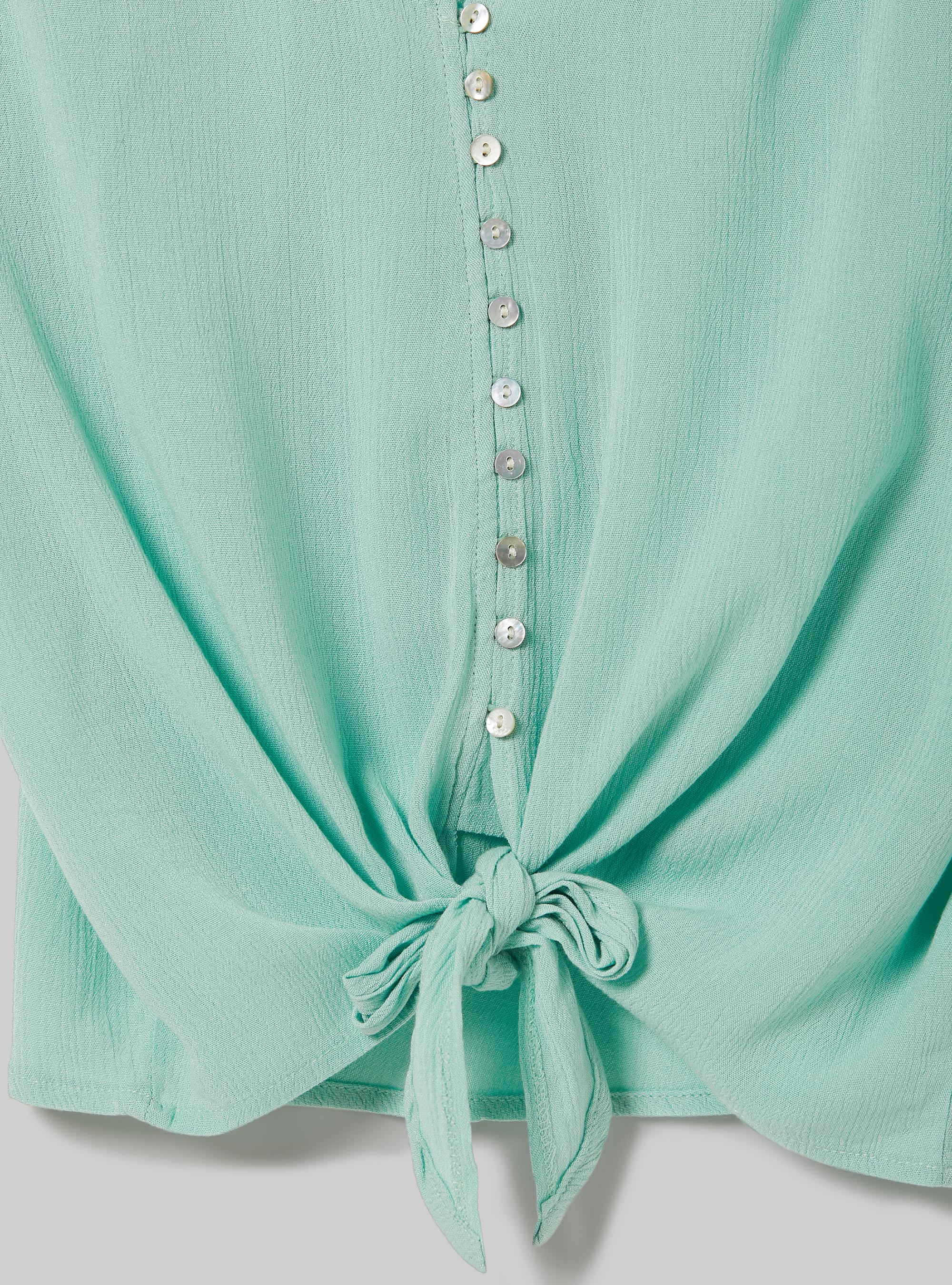 Camicia scollo a v tinta unita e nodo in vita, GA3 AQUA GREEN LIGHT