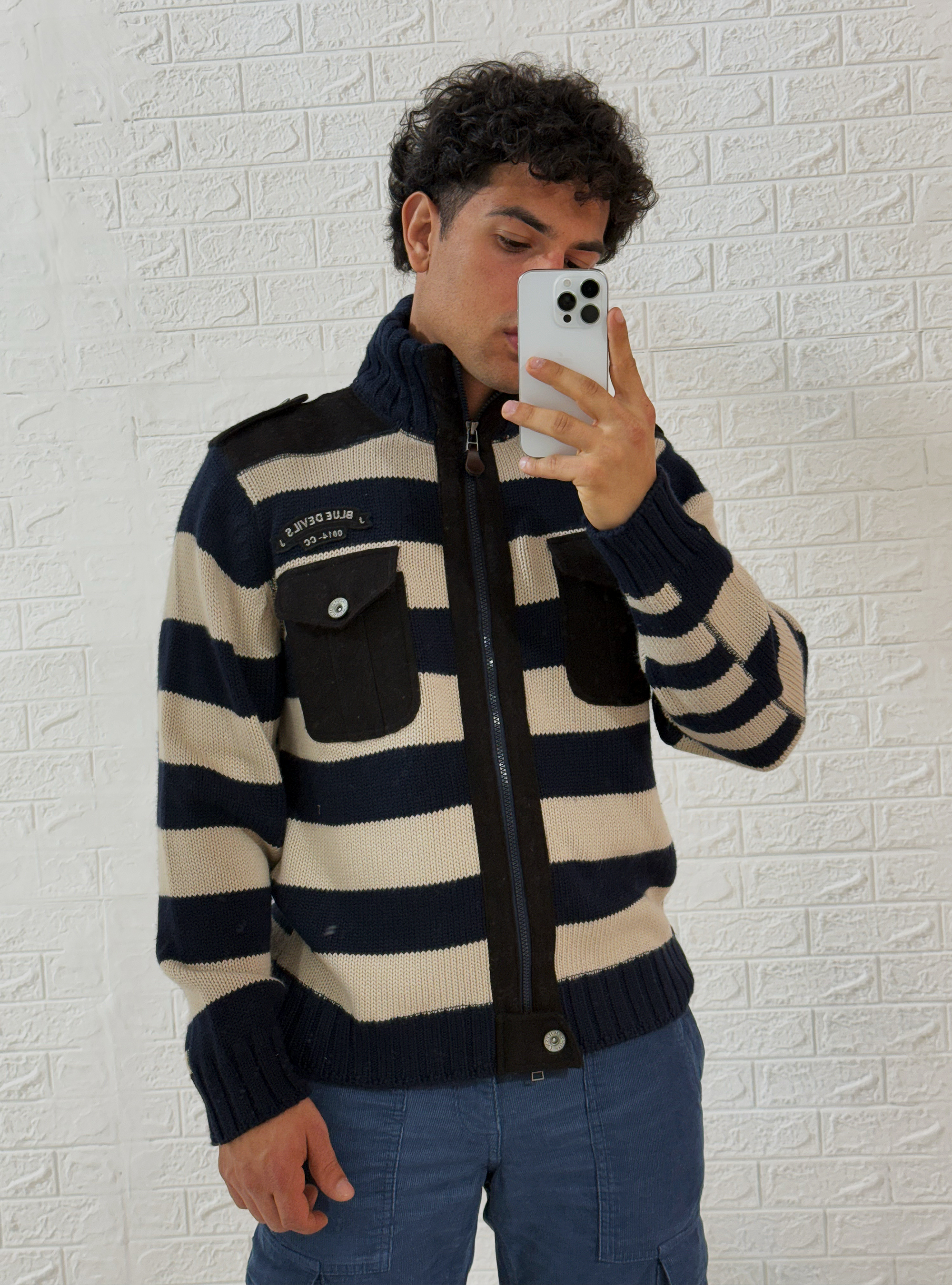 Striped cardigan with zip, STRIPES