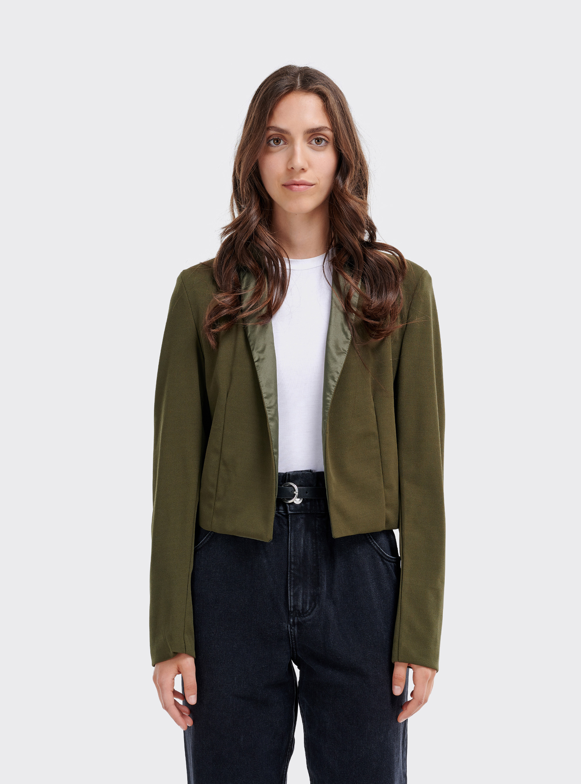 Blazer gekürzt con rever in ras, C690 GREEN