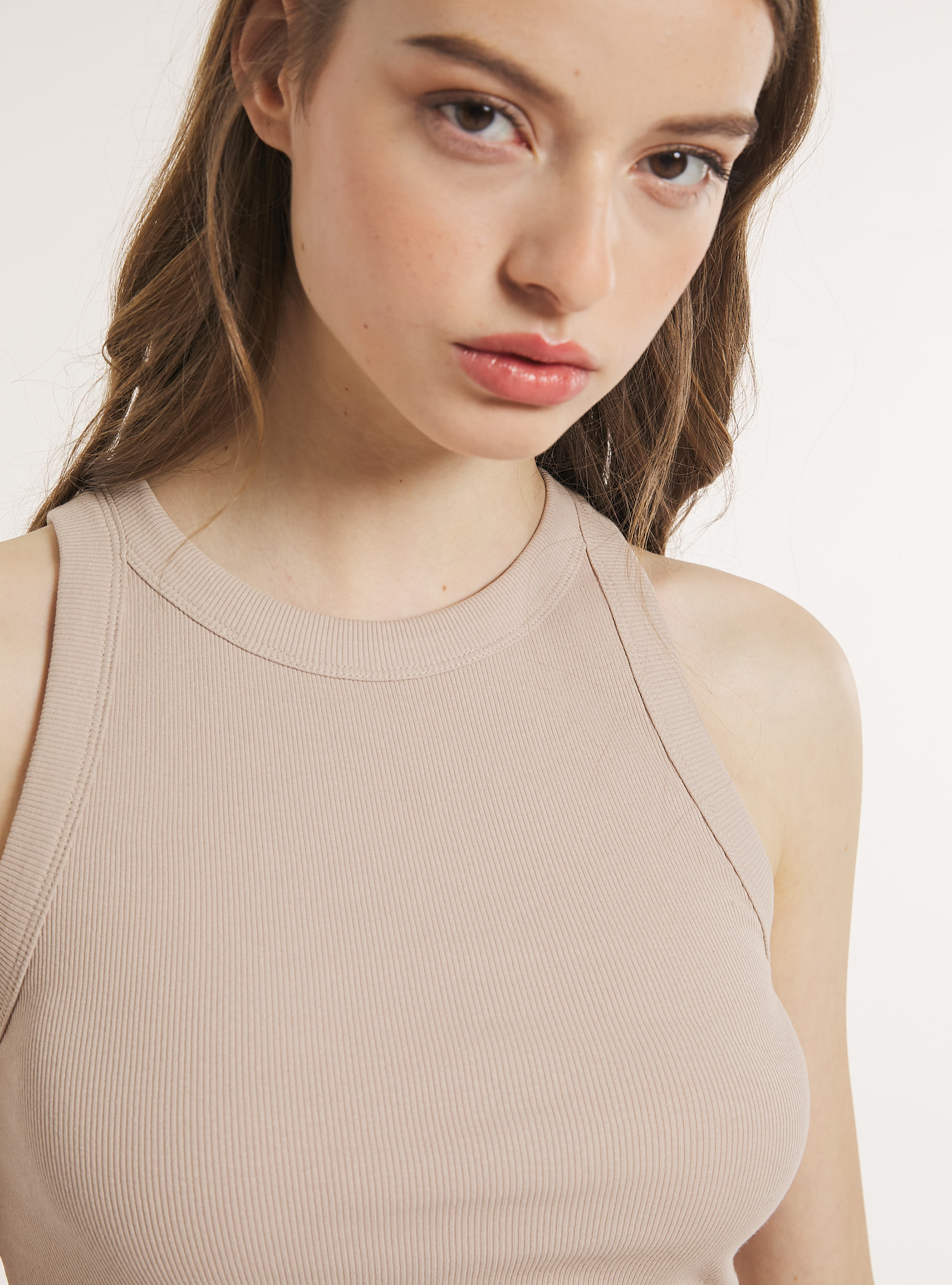 Ribbed cotton tank top, BG3 BEIGE LIGHT