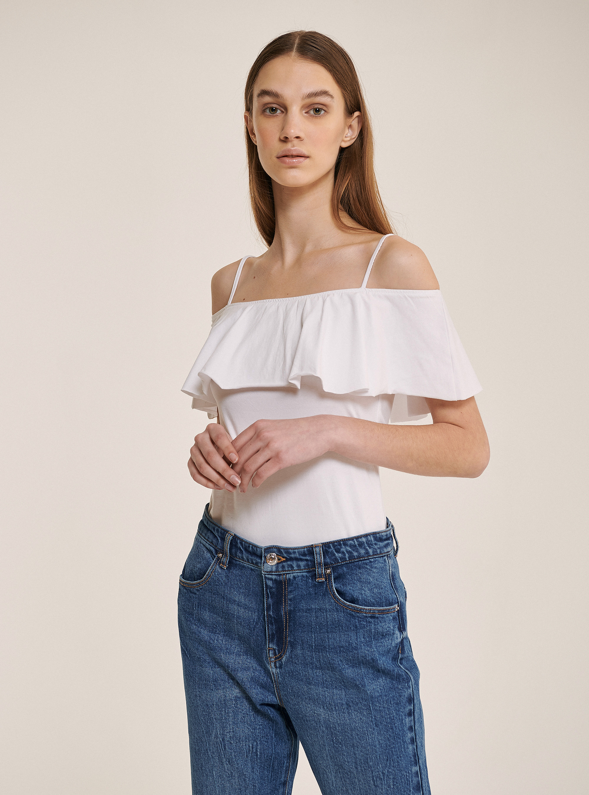 Cotton bodysuit with ruffles, WHITE