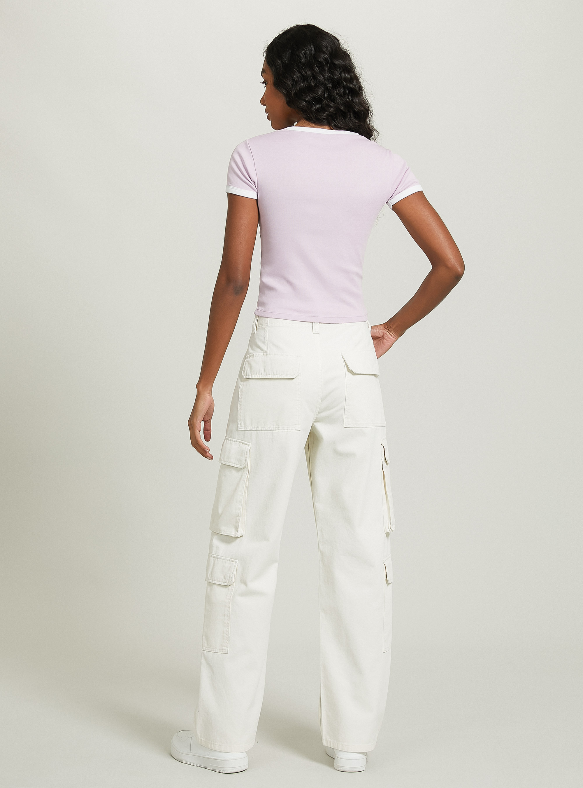 T-shirt avec imprim&eacute; et passepoil contrast&eacute;, C4546 LILLAC