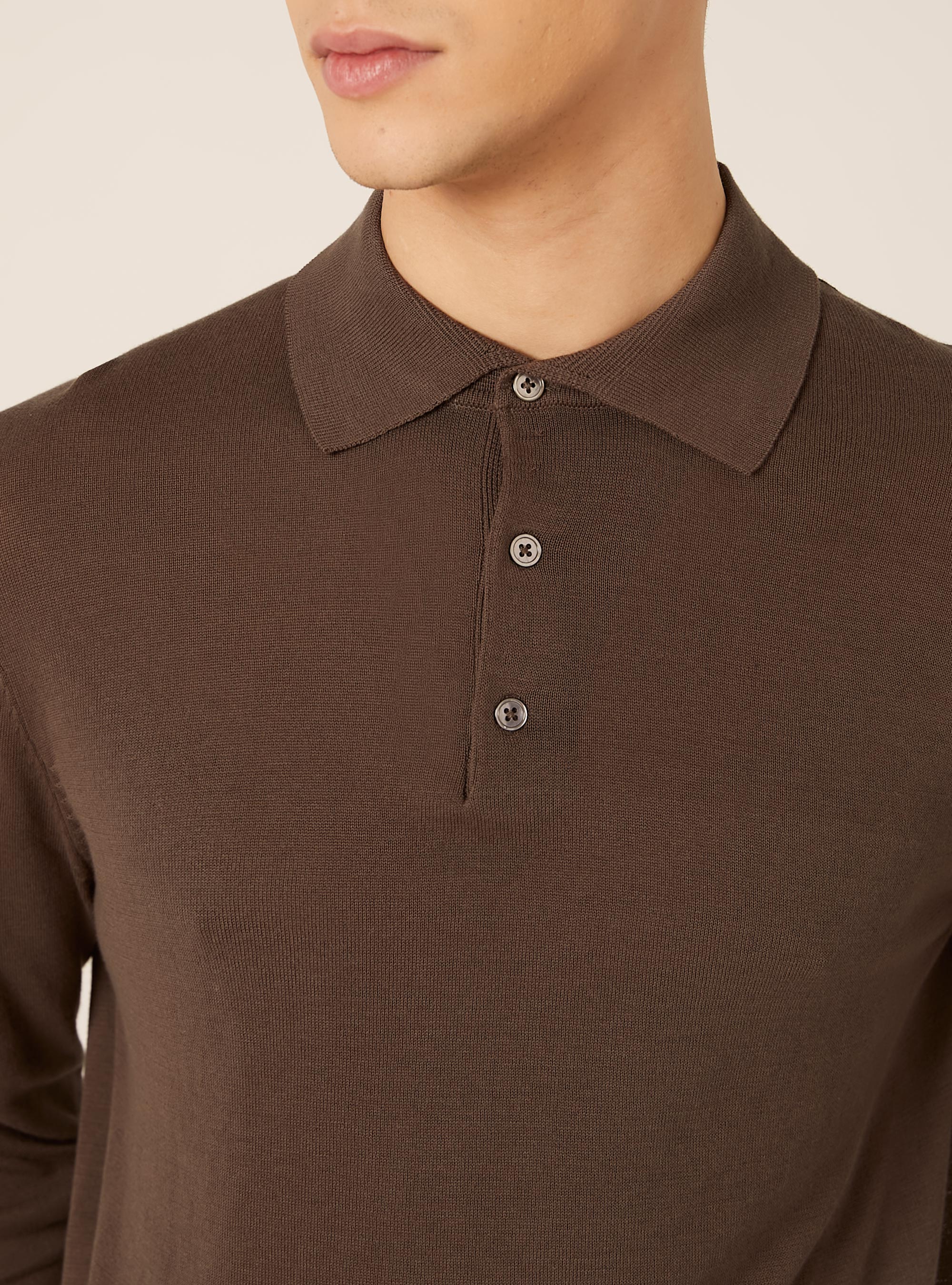 Long-sleeved cotton polo shirt, BR2 BROWN MEDIUM