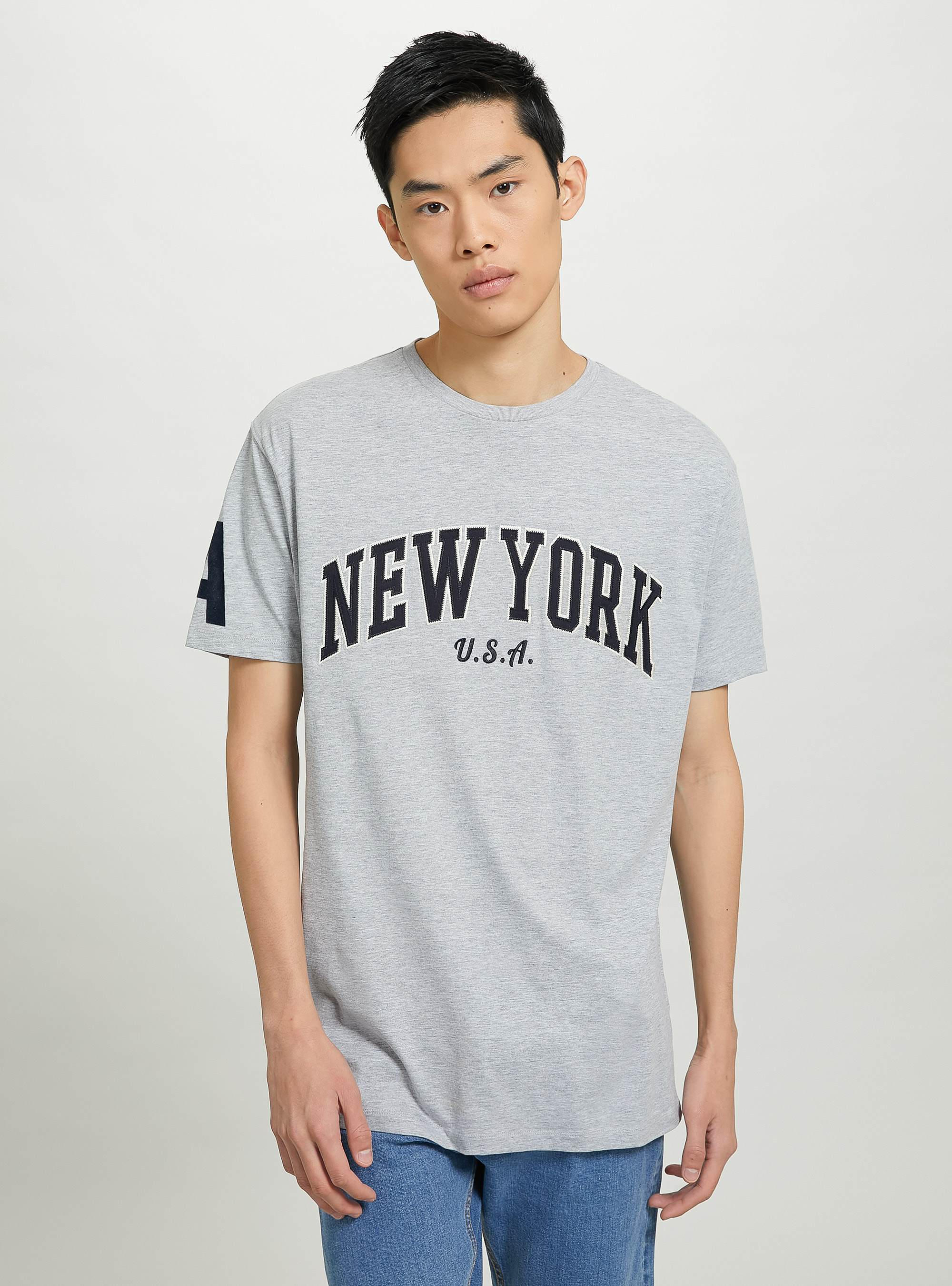 Oversized cotton patch t-shirt, LIGHT GREY MELANGE
